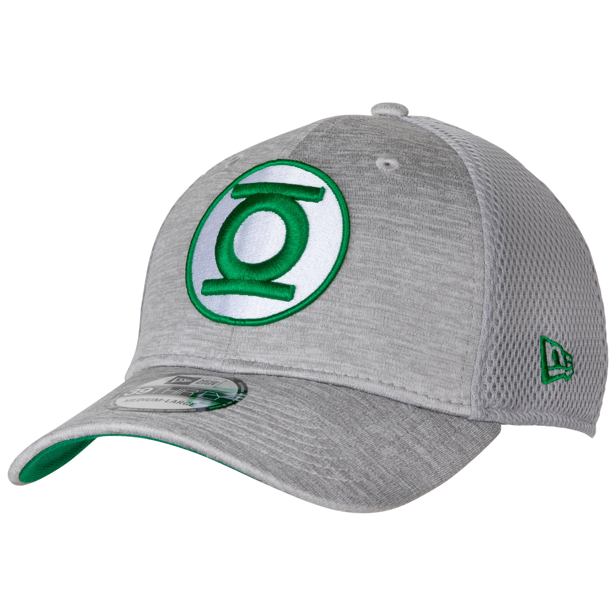 Green Lantern Symbol Grey Shadow Tech New Era 39Thirty Fitted Hat, Grey