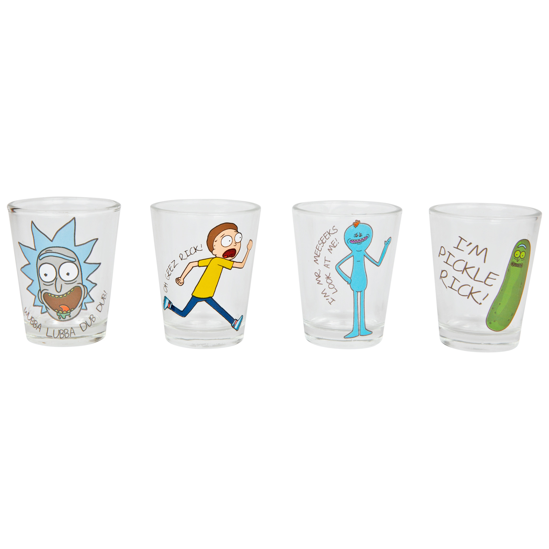 Rick and Morty Character Phrases 4-Pack Shot Glass Set, Multi-Color
