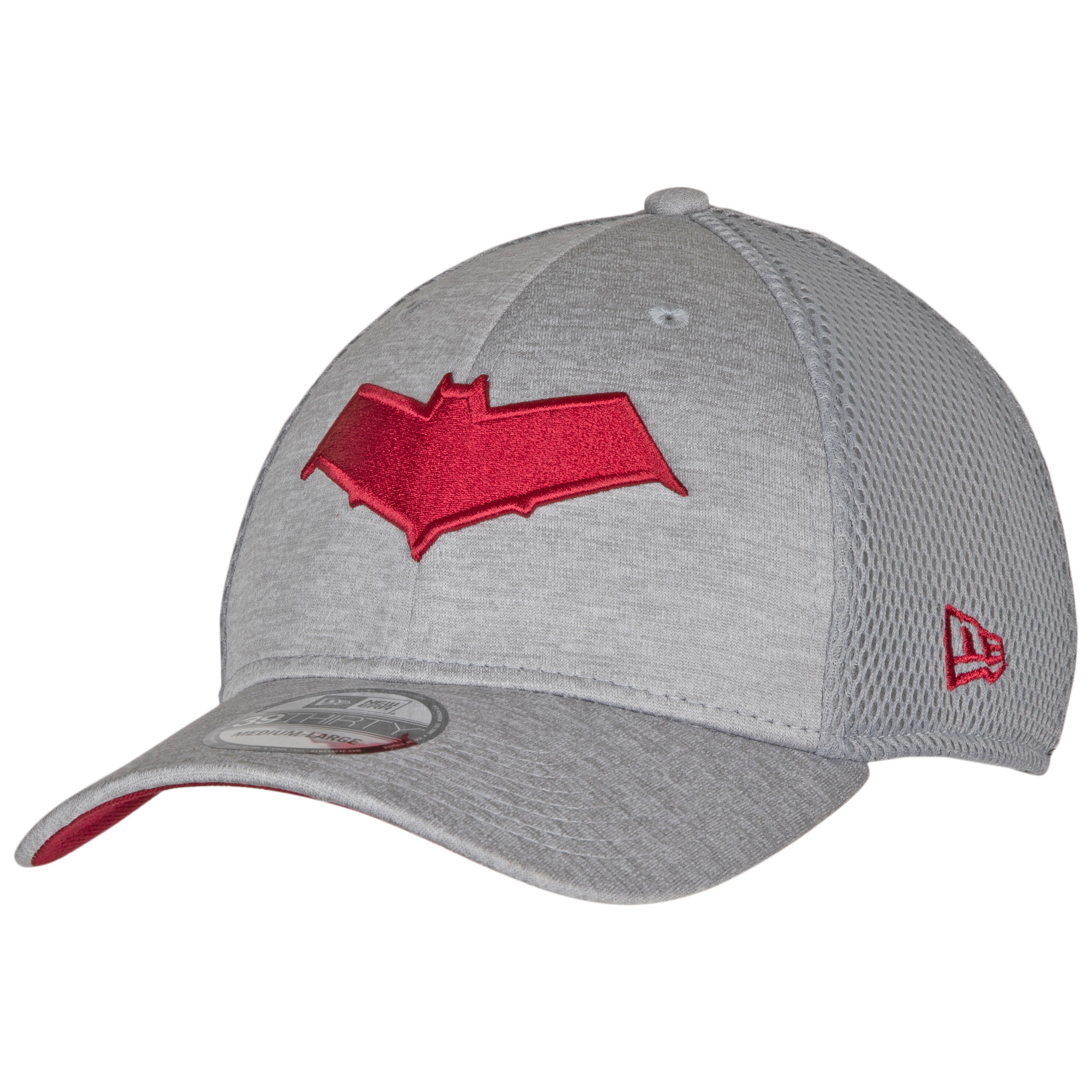 DC Comics Red Hood Symbol Grey Shadow Tech New Era 39Thirty Fitted Hat, Grey