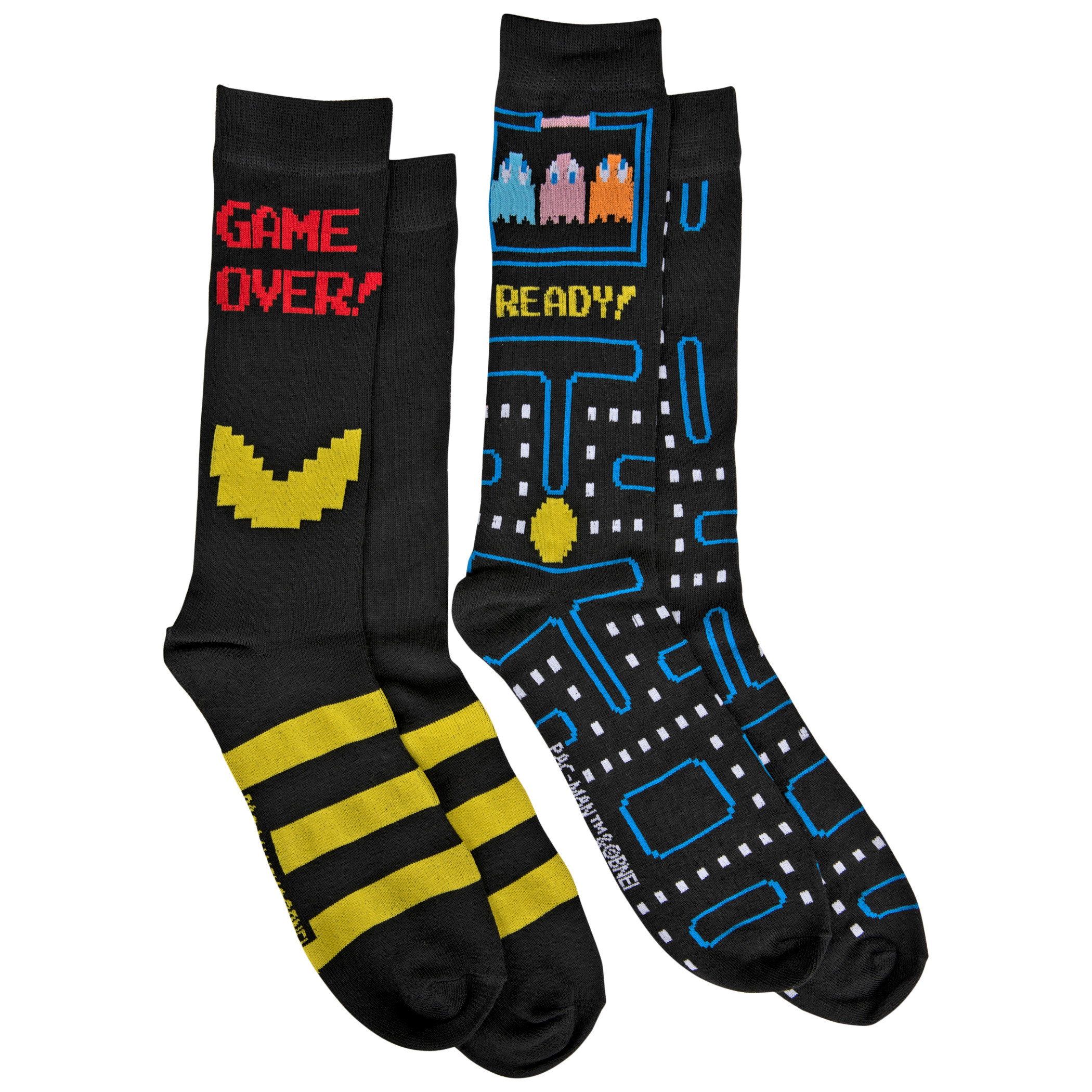 Pac-Man Arcade Chase and Game Over 2-Pair Pack of Crew Socks, Black