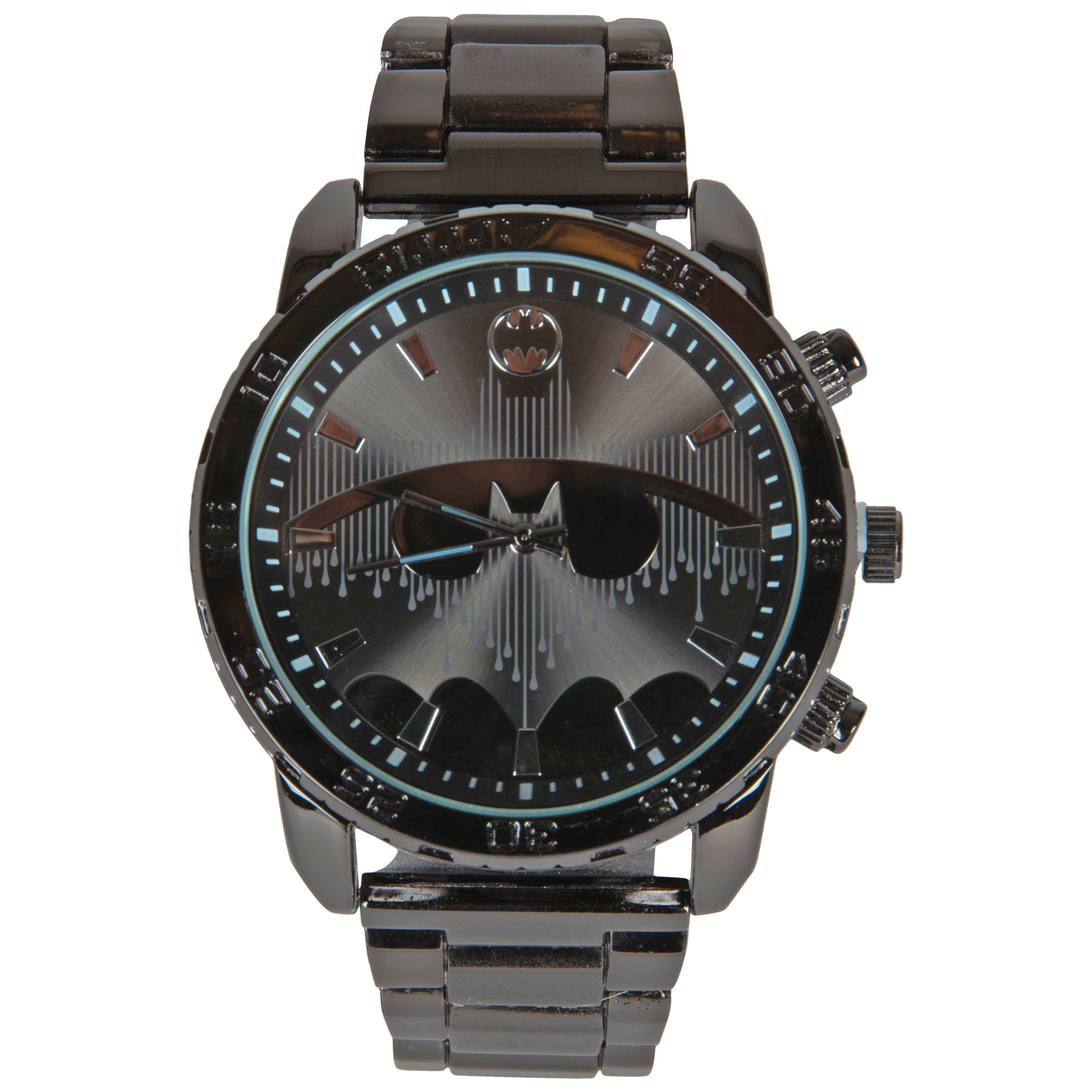 DC Comics Batman Pin Stripe Watch with Metal Band, Black