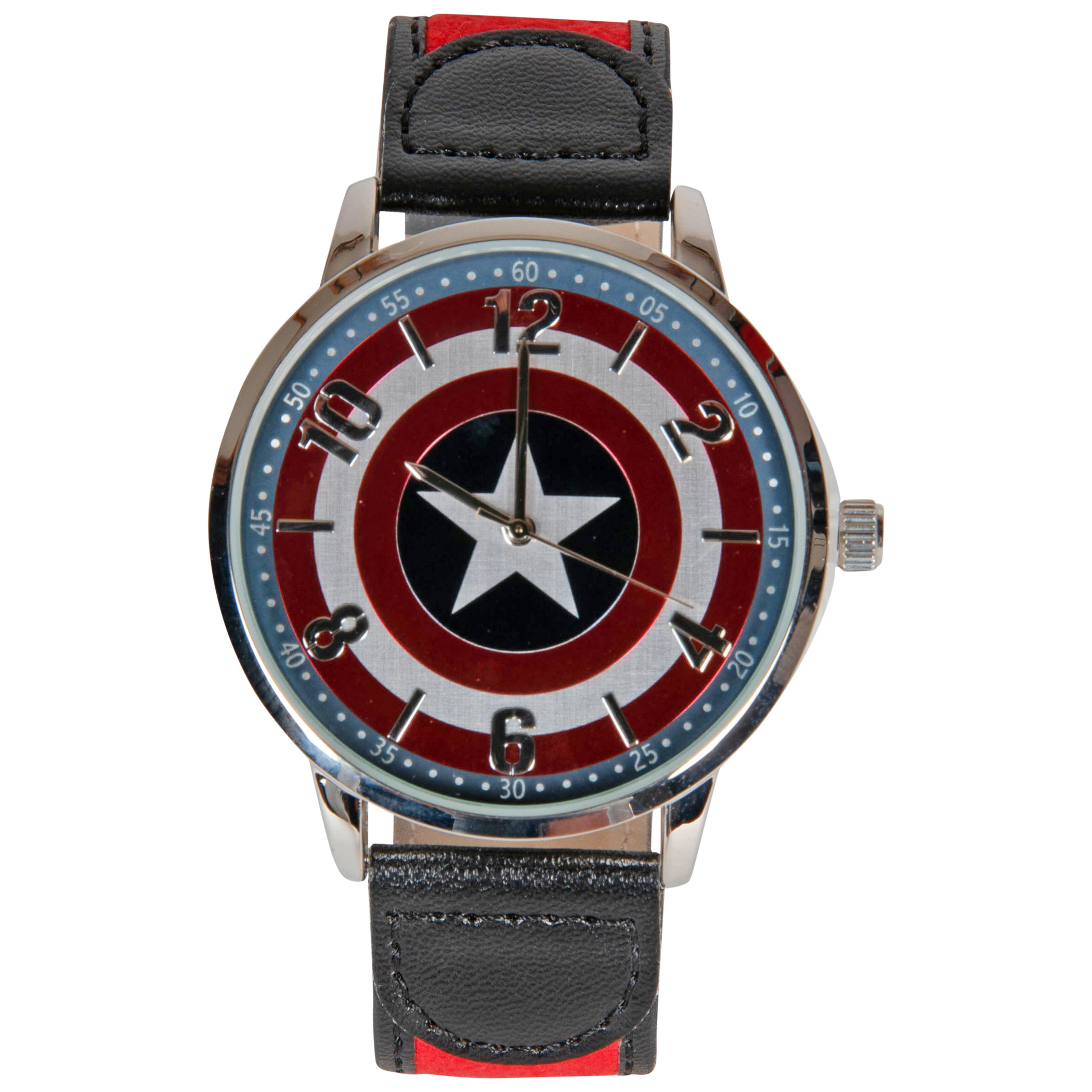 Marvel Comics Captain America's Shield Watch with Leather Band, Multi-Color