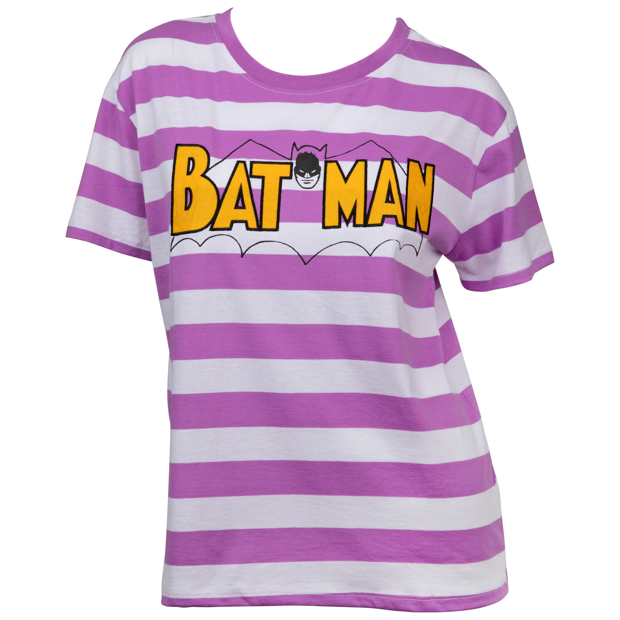 Batman Classic Logo Print Striped Women's T-Shirt, Purple