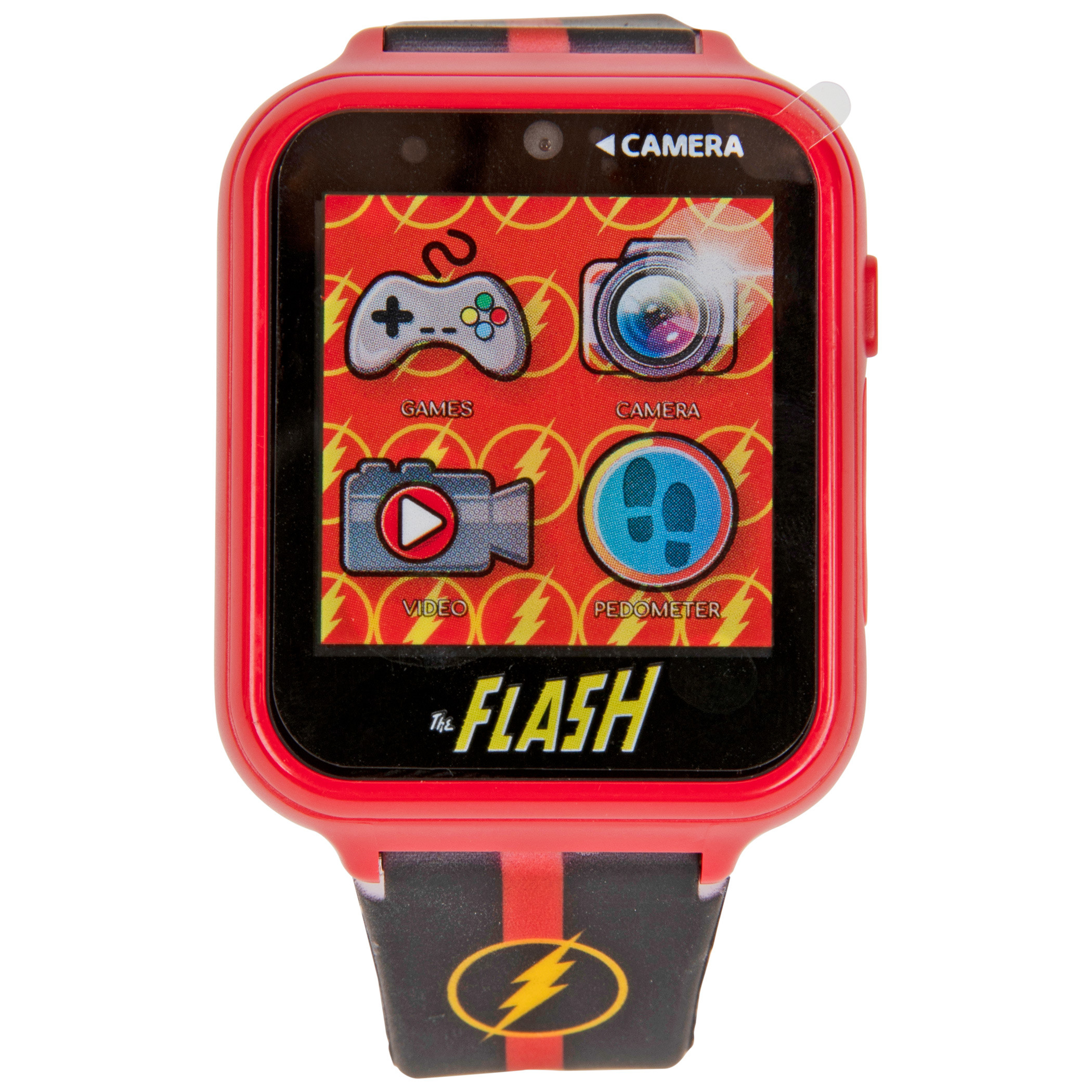 DC Comics Flash Character Interactive Black Square Face Watch, Black