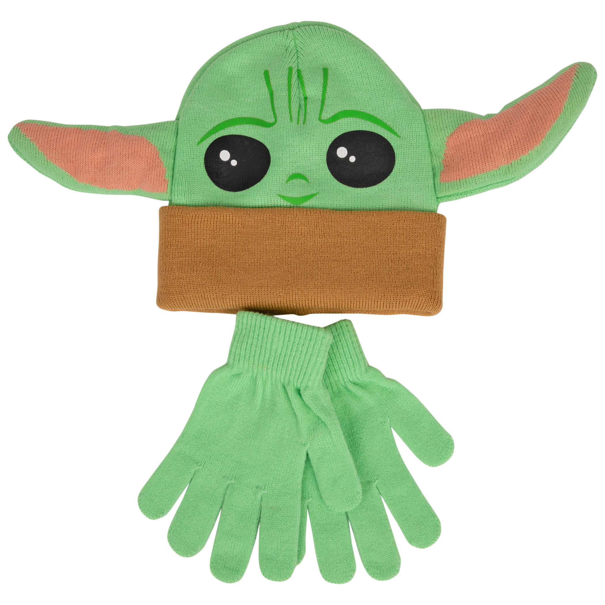 Star Wars The Child Grogu Character Head Kids Knit Beanie & Glove Set, Green