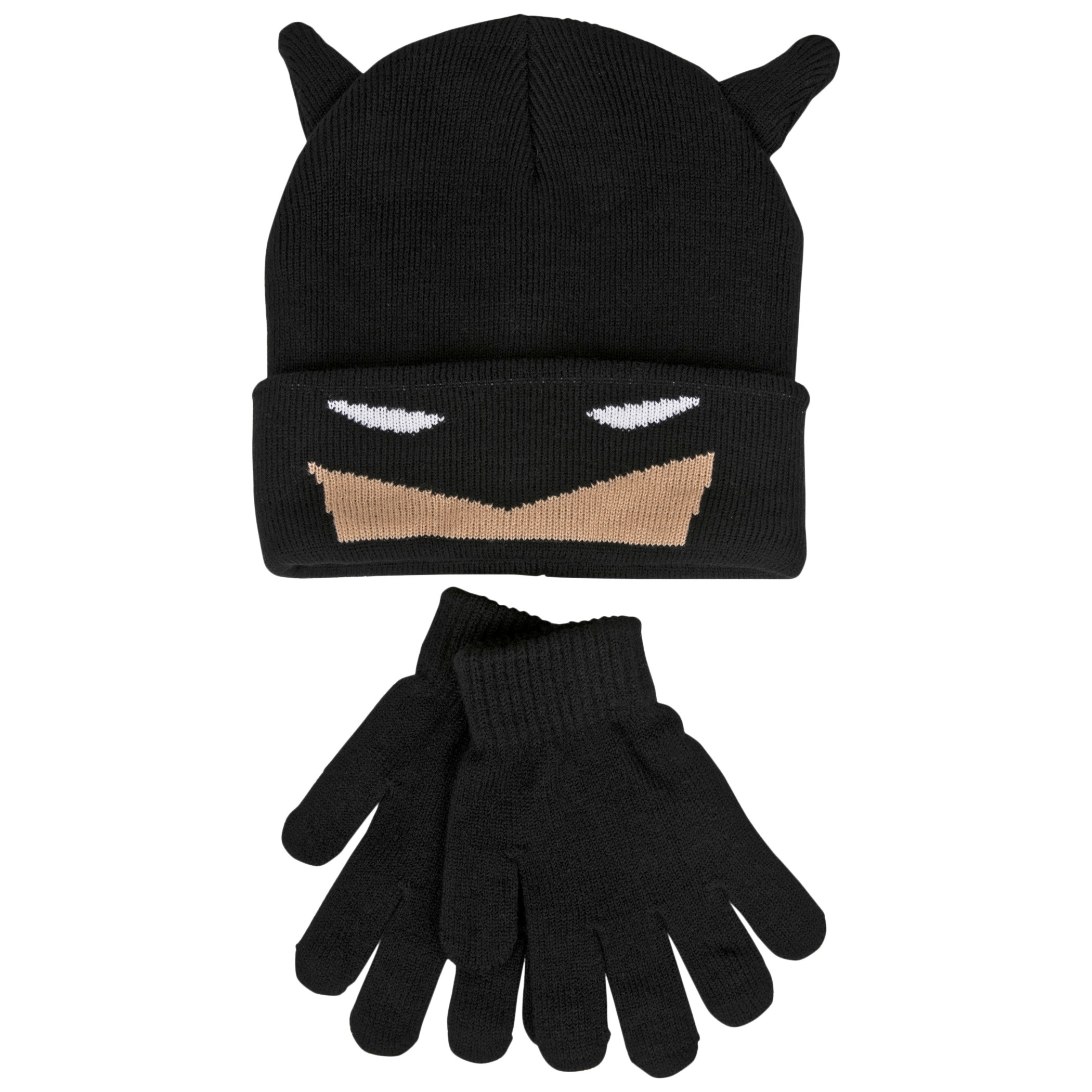 Batman Cowl Costume Kids Knit Beanie & Glove Set, Black