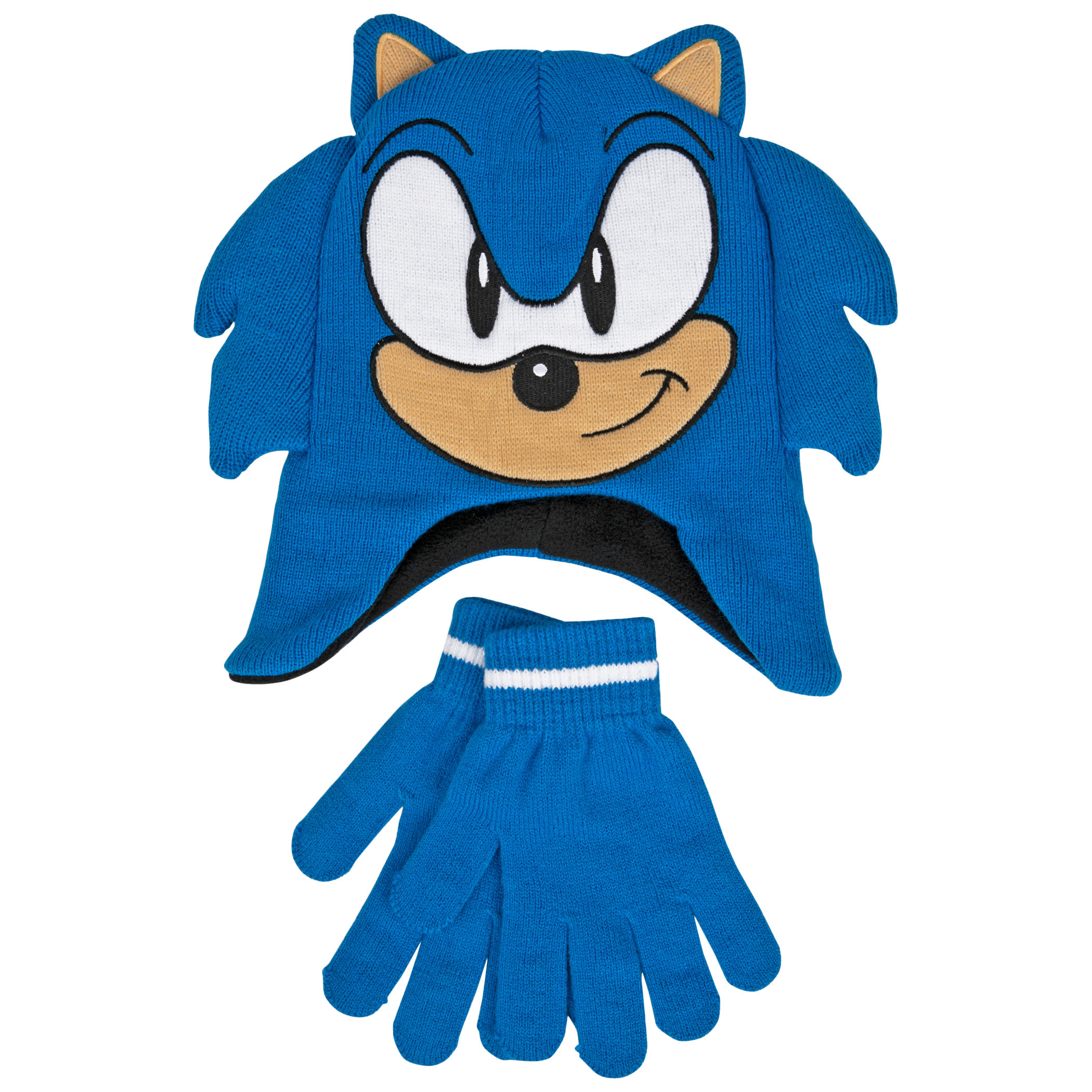 Sonic the Hedgehog Character Head Kids Knit Beanie & Glove Set, Blue
