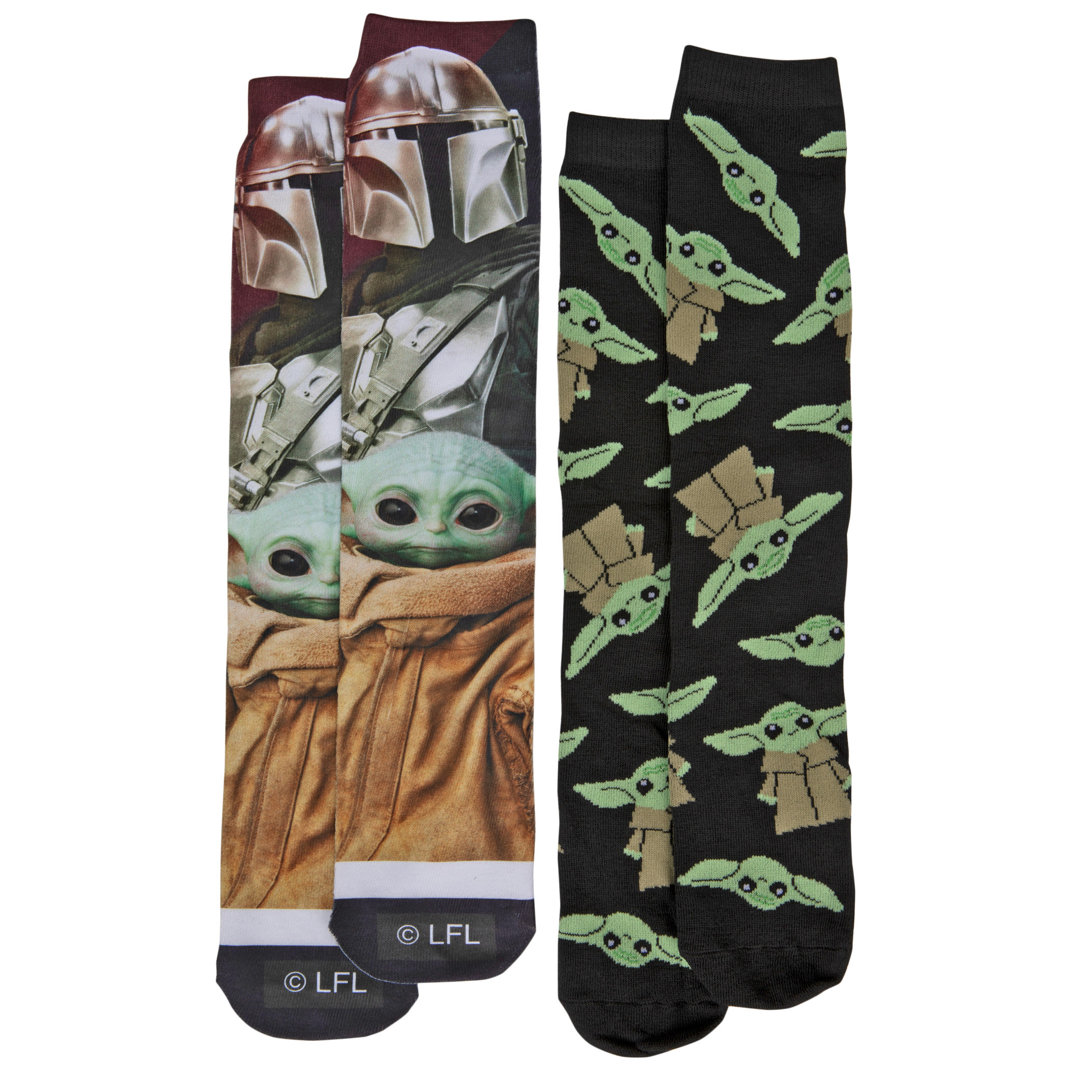 Star Wars The Mandalorian and The Child Grogu Sublimated 2-Pair Pack of Crew Socks, Black