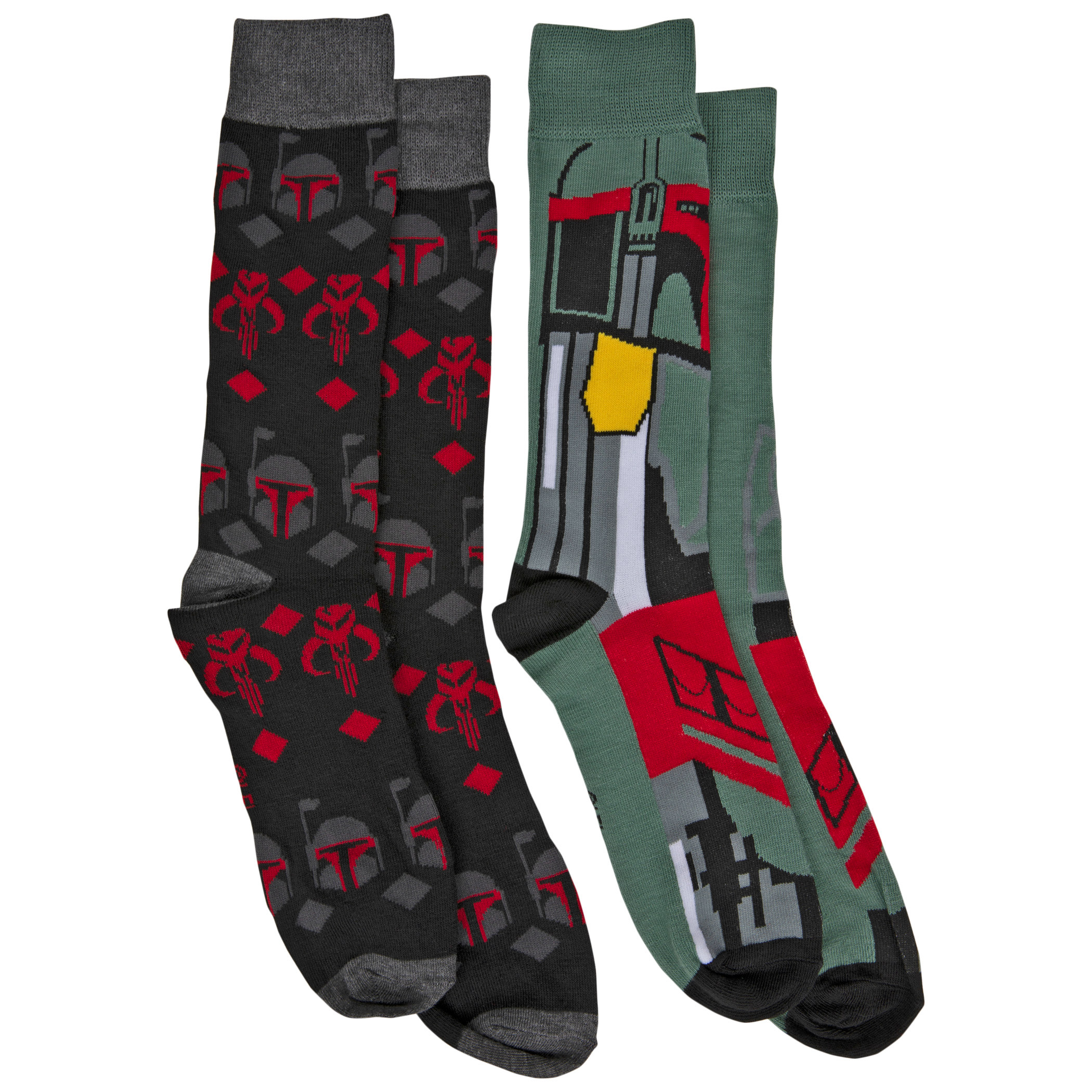Star Wars Boba Fett Costume and All Over Symbols 2-Pack Crew Socks, Multi-Color
