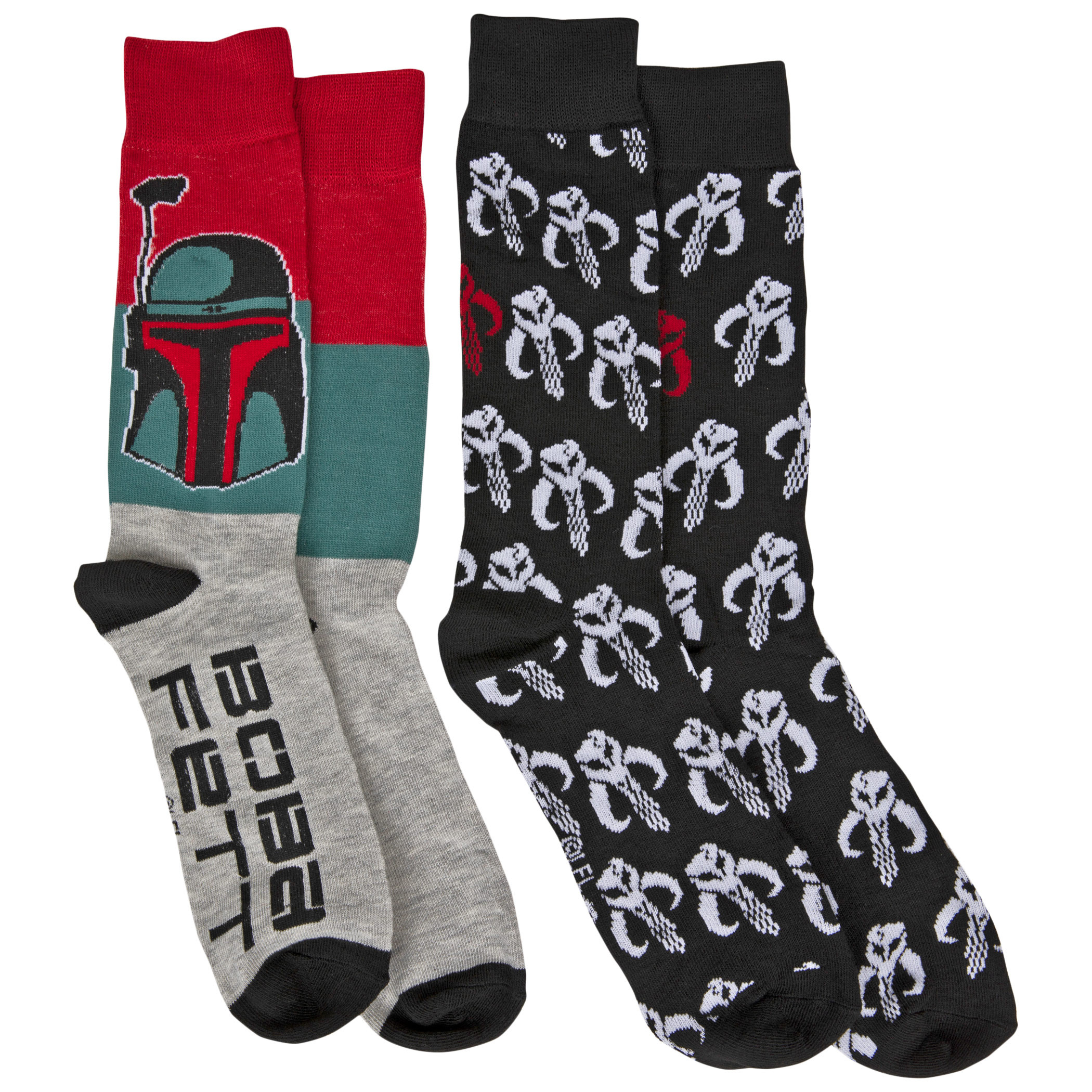 Star Wars Boba Fett Helmet and Mythosaur Symbols 2-Pack Crew Socks, Multi-Color