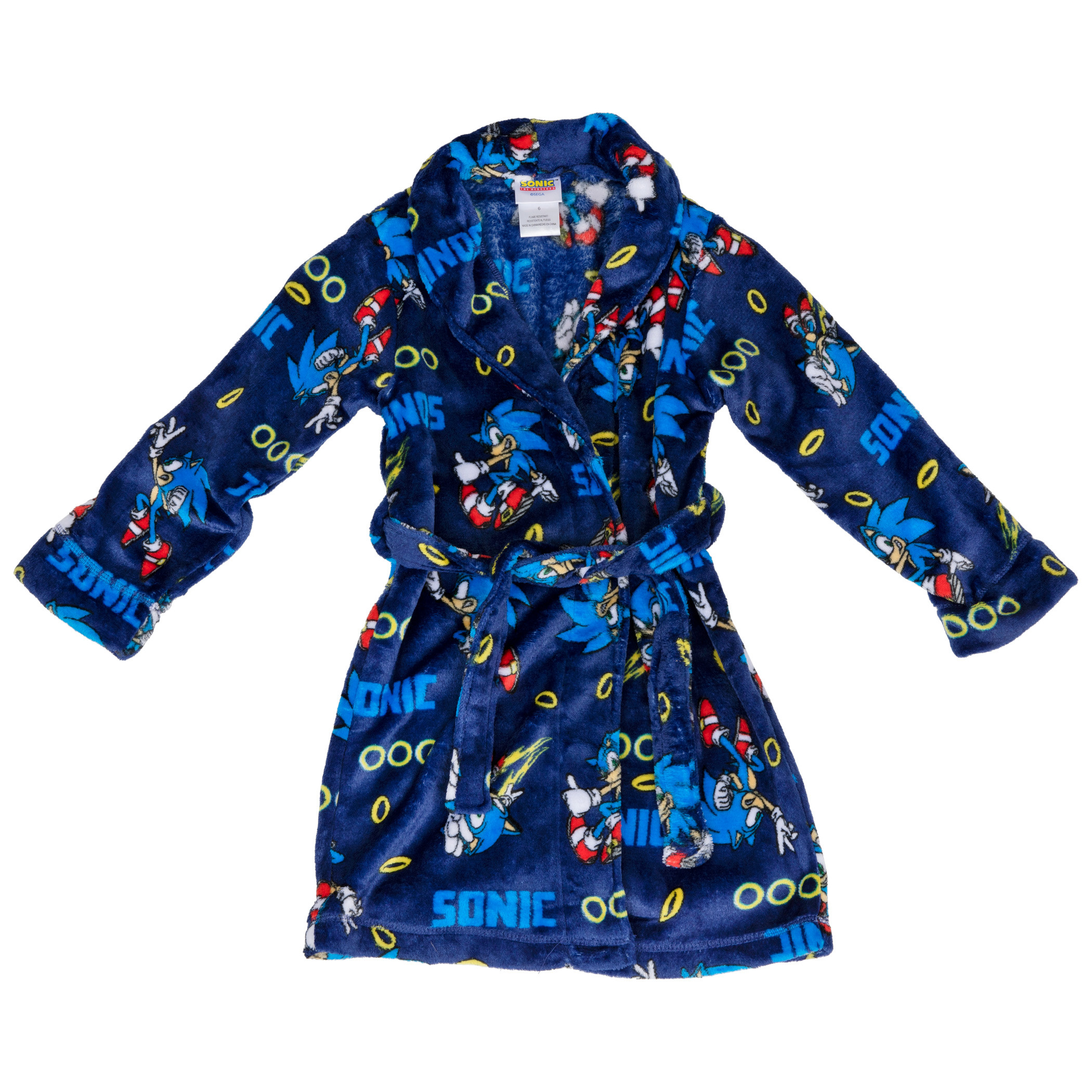 Sonic the Hedgehog Character and Rings Fleece Kids Robe, Blue