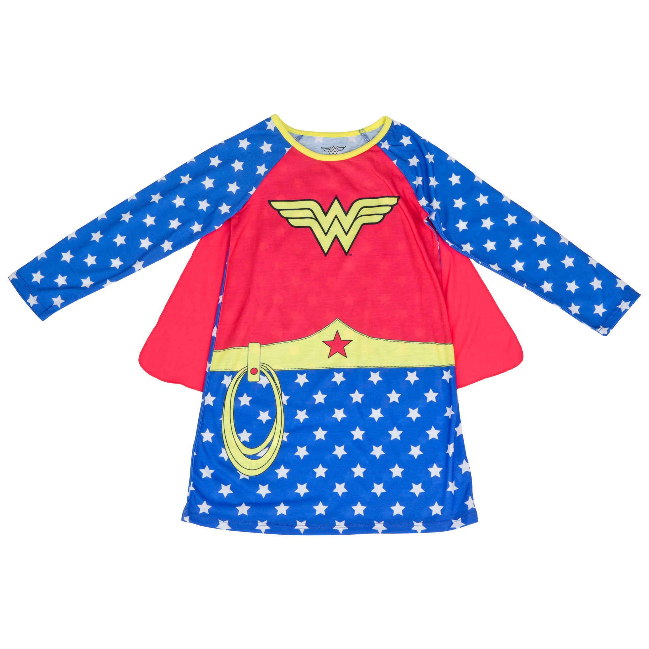 Wonder Woman Costume with Star Shoulders Long Sleeve Sleep Gown, Multi-Color