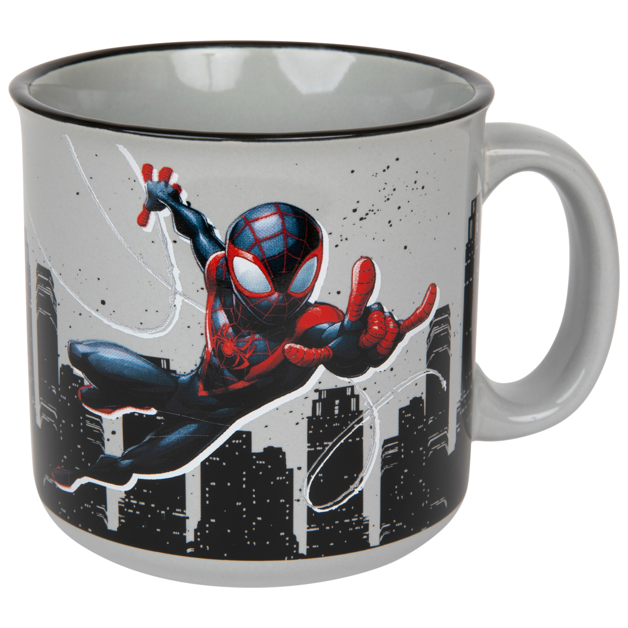 Spider-Man Miles Morales Swinging In New York 20 Ounce Camper Mug, Grey