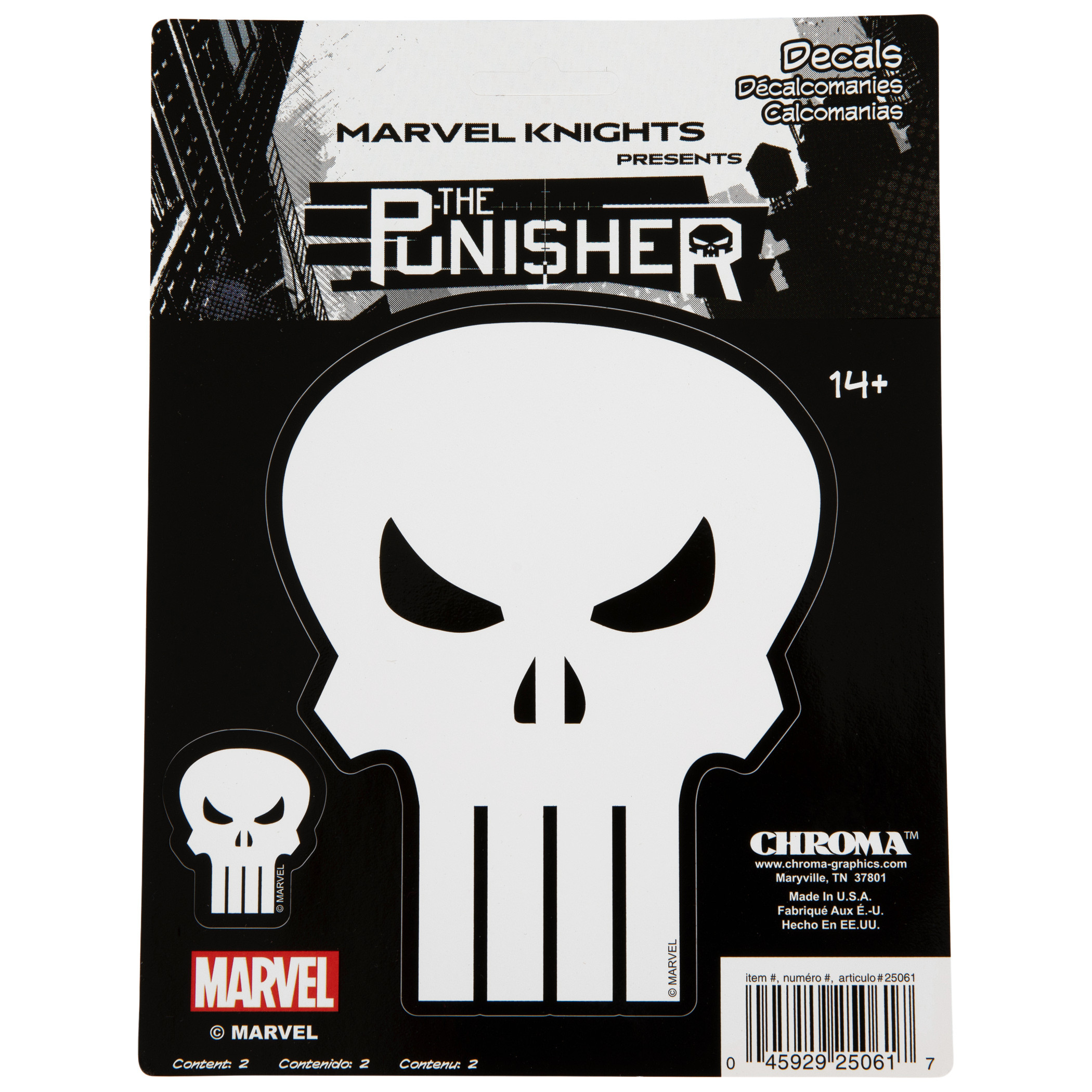 Marvel Studios The Punisher Skull Logo Car Decal, Multi-Color