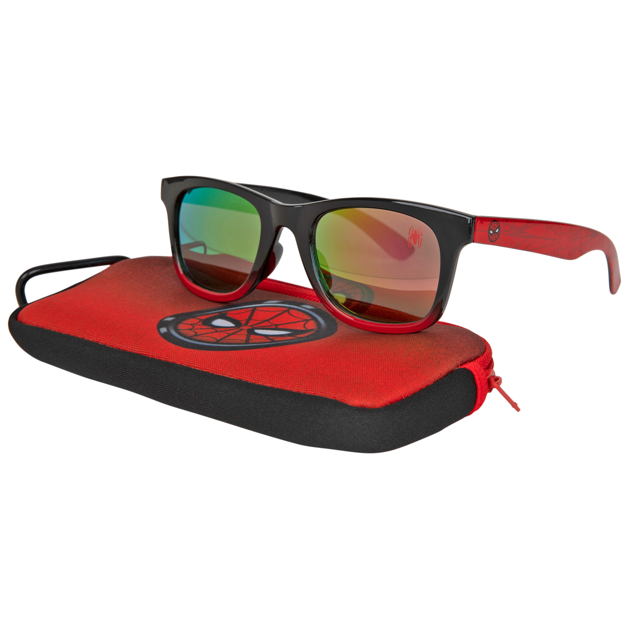 Marvel Comics Spider-Man Logo Kids Sunglasses with Carabiner Pouch, Red