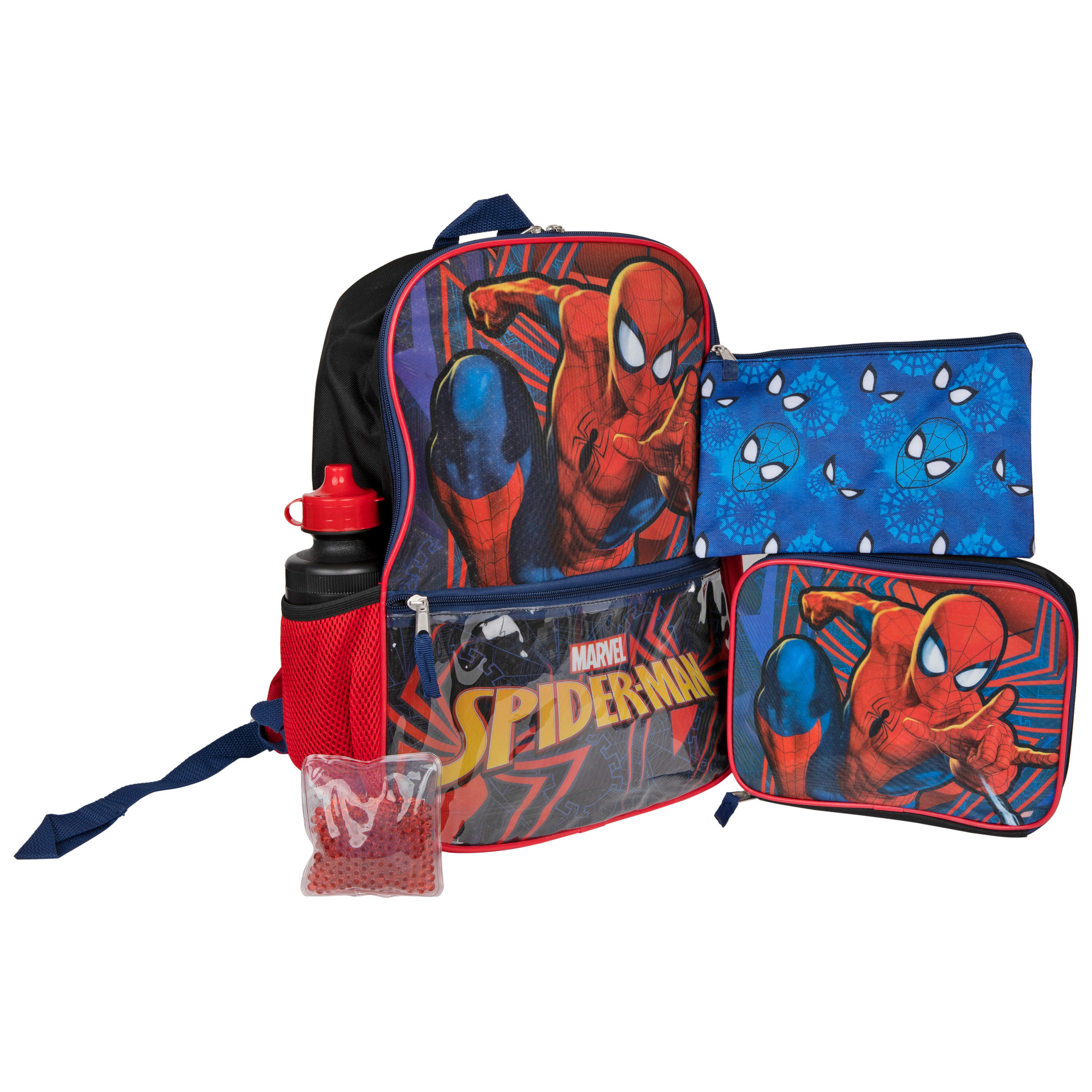 Spider-Man 5-Piece Backpack Lunch Box w/ Bottle Icepack & Zip Case Set, Multi-Color