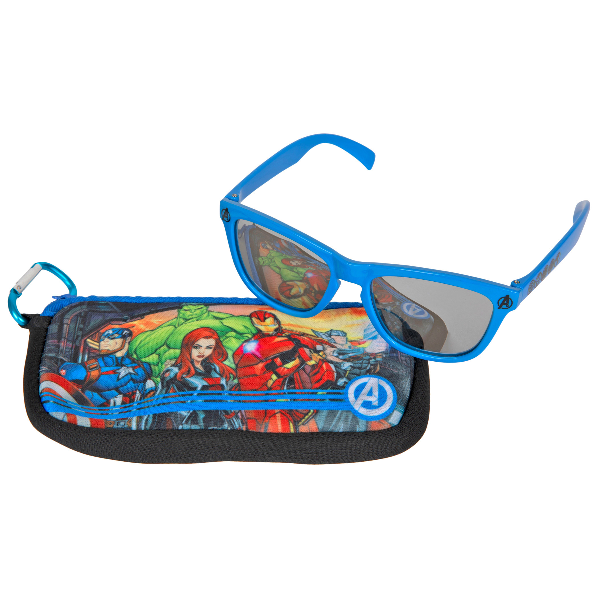 Marvel Comics Avengers Kids Sunglasses with Carabiner Pouch, Multi-Color