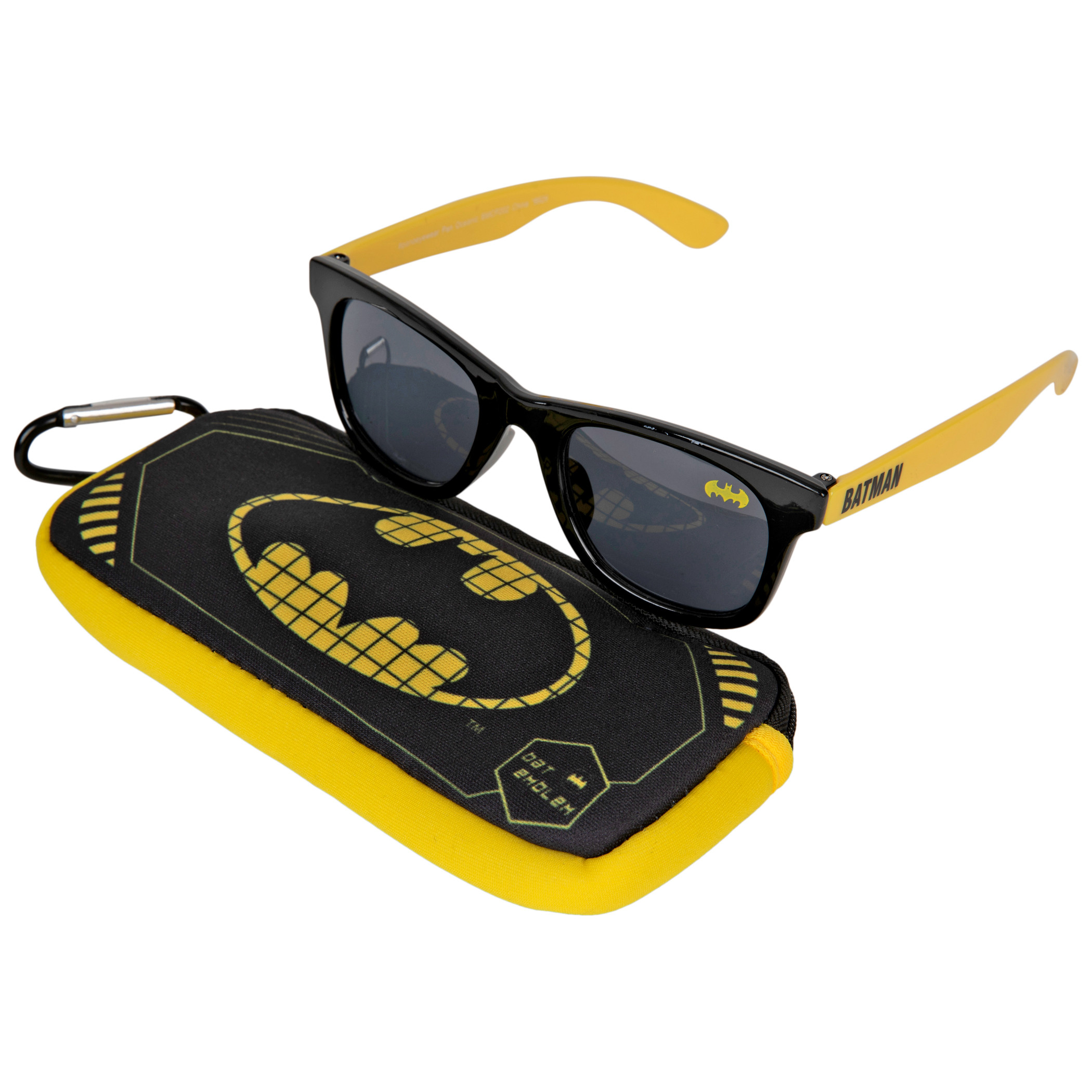 DC Comics Batman Symbol Kids Sunglasses with Carabiner Pouch, Multi-Color