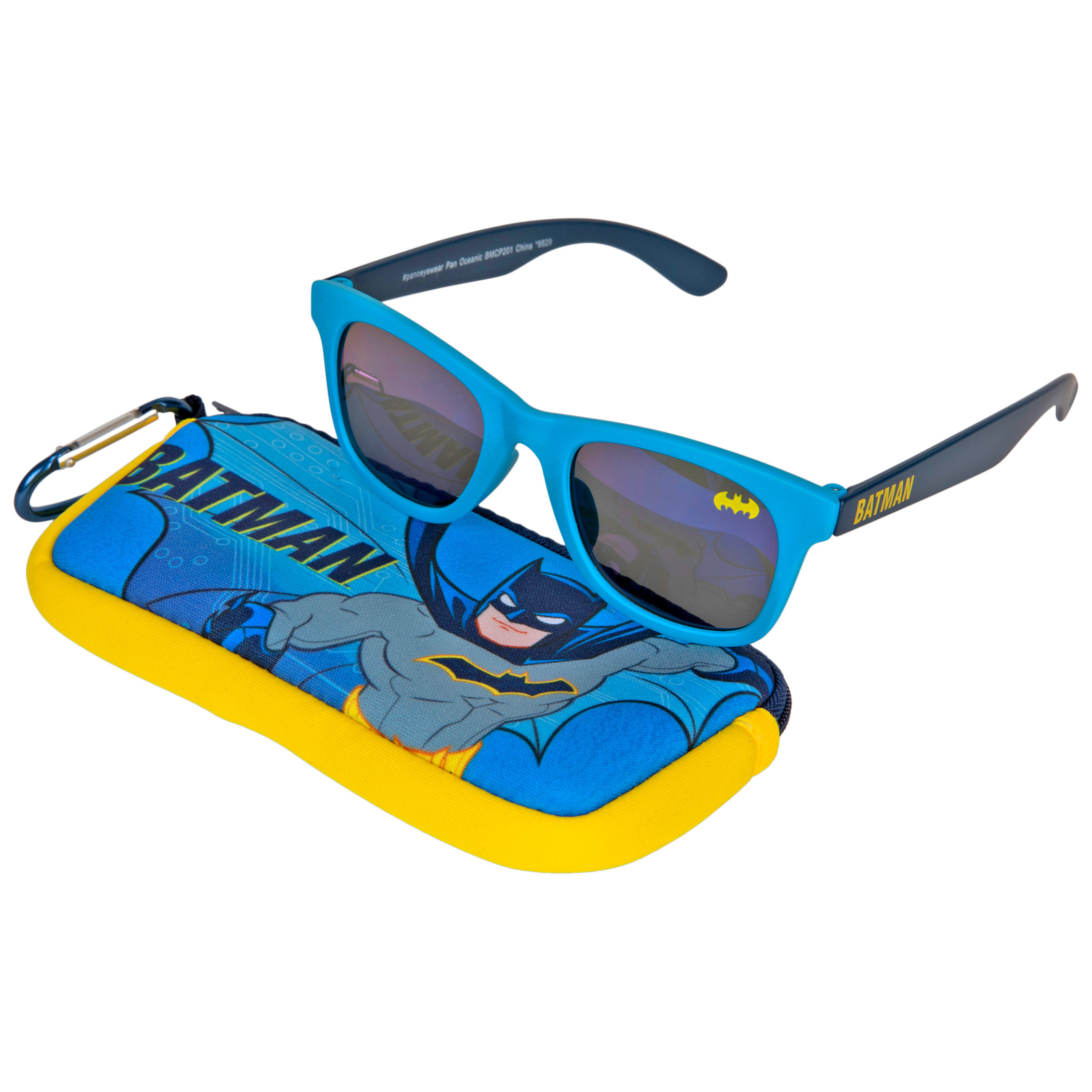 DC Comics Batman Character Kids Sunglasses with Carabiner Pouch, Multi-Color