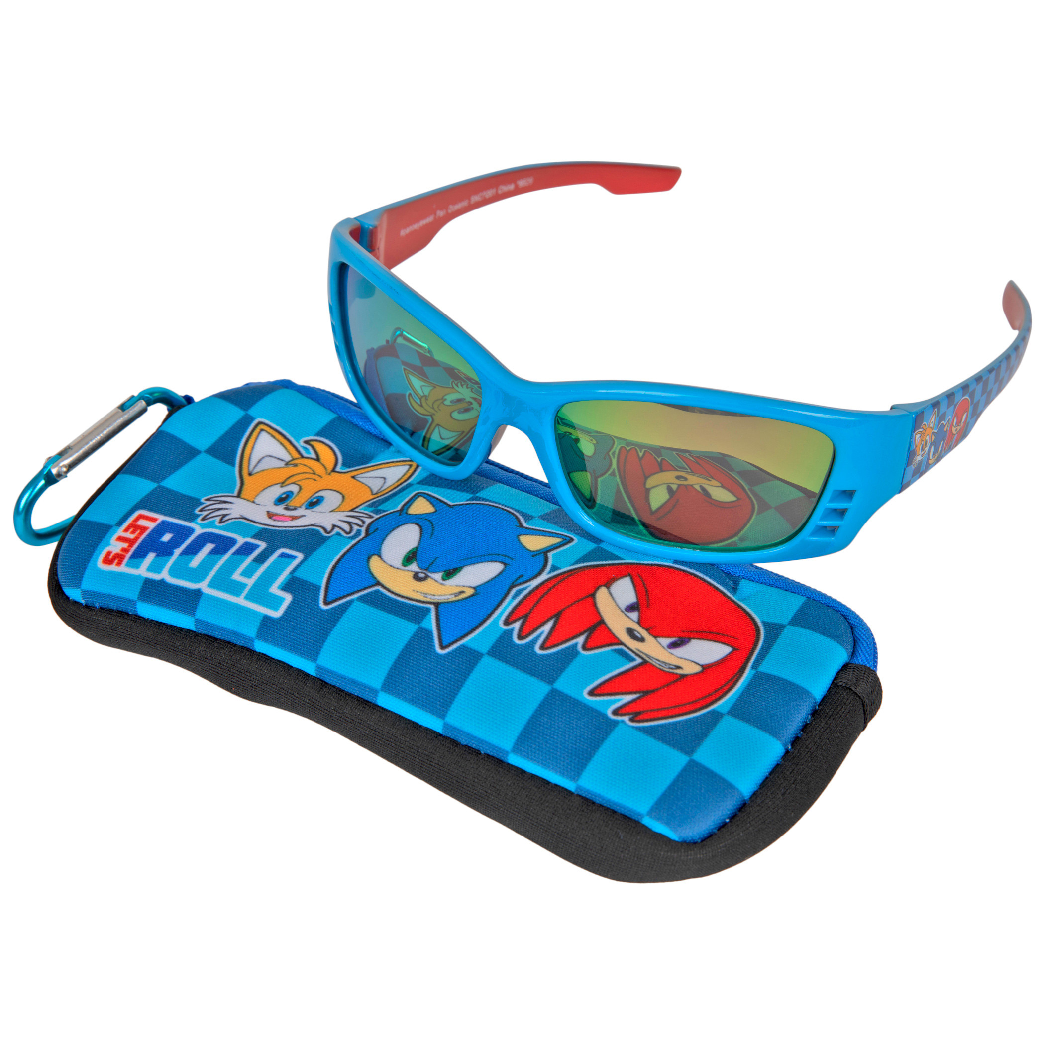 Sonic The Hedgehog Characters Kids Sunglasses with Carabiner Pouch, Multi-Color