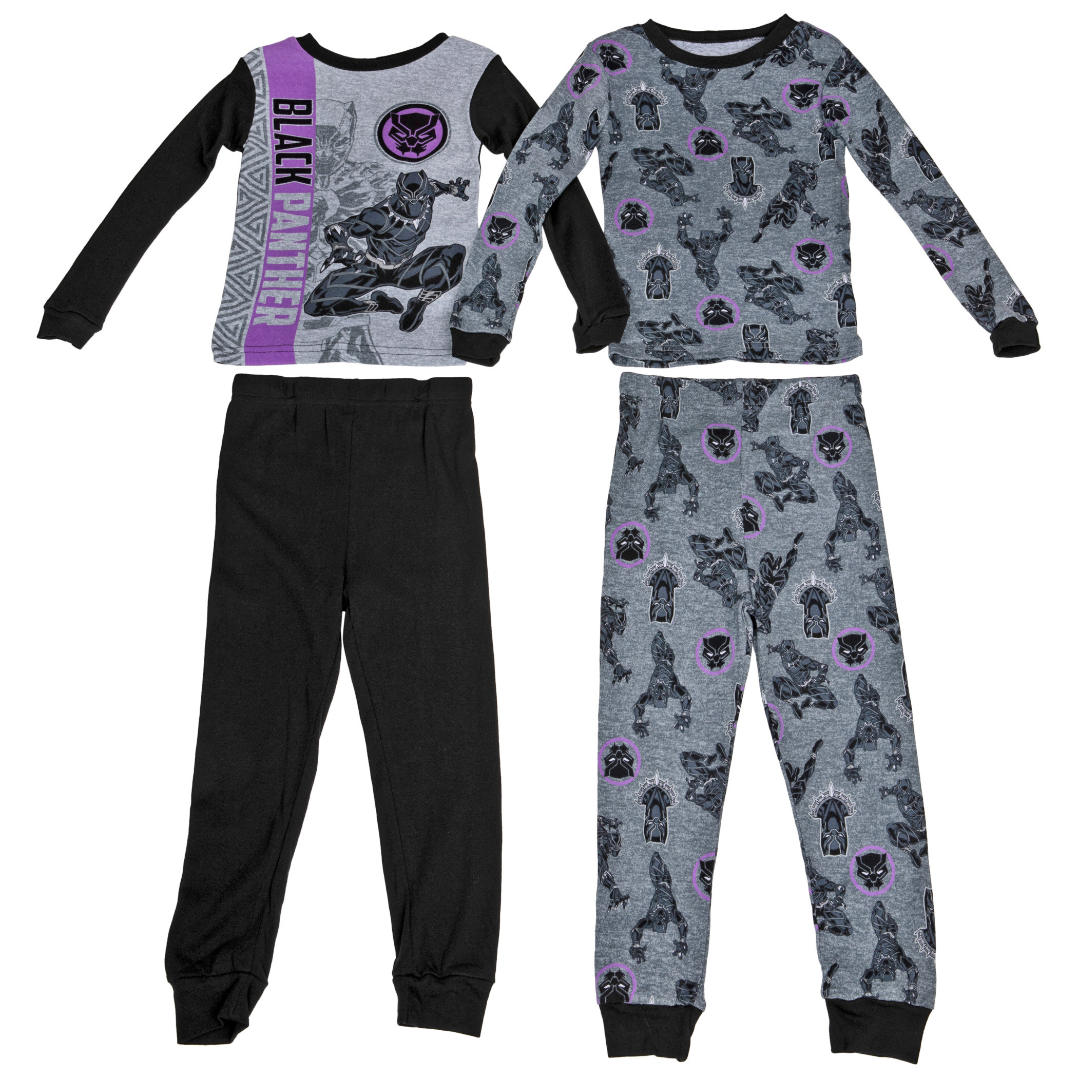 Black Panther Character 4-Piece Long Sleeve Pajama Set, Multi-Color