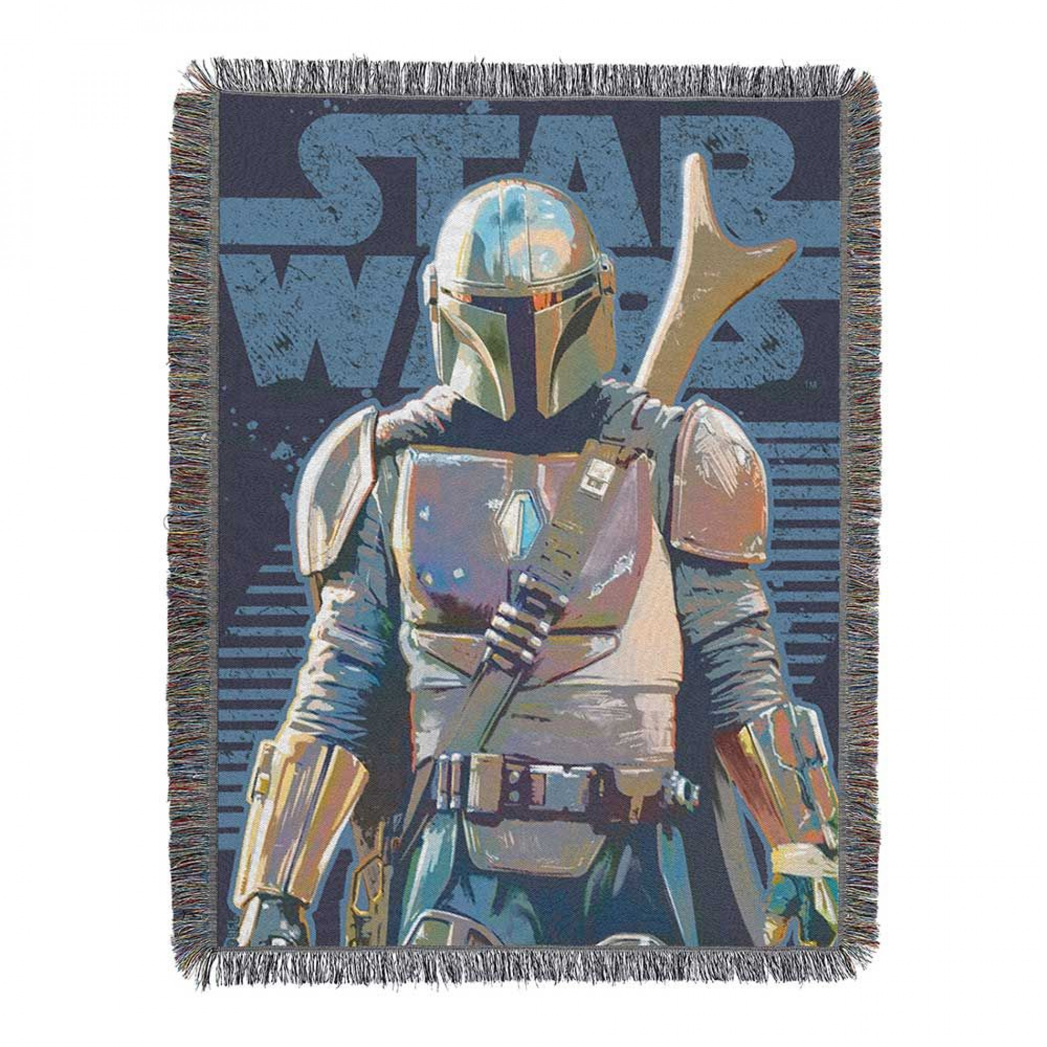 Star Wars: The Mandalorian Alone Woven Tapestry Throw Blanket, Blue