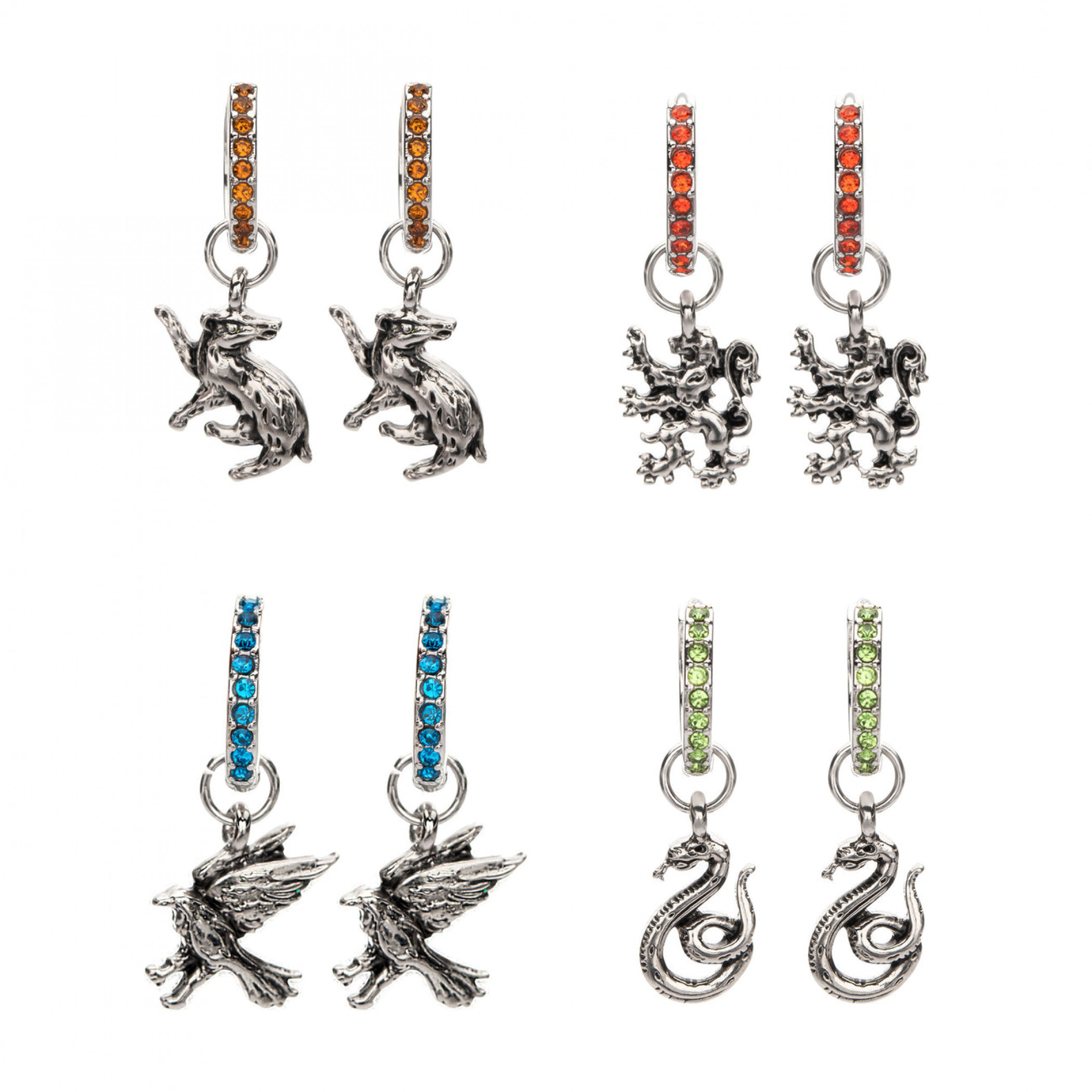 Harry Potter Houses 4-Pair Loop Earrings Set, Multi-Color