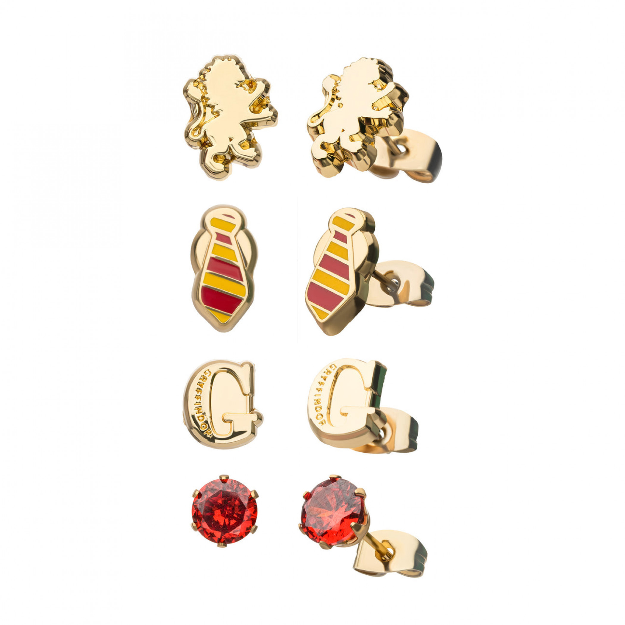 Harry Potter Gryffindor 4-Pair Stud Earrings Set, Multi-Color