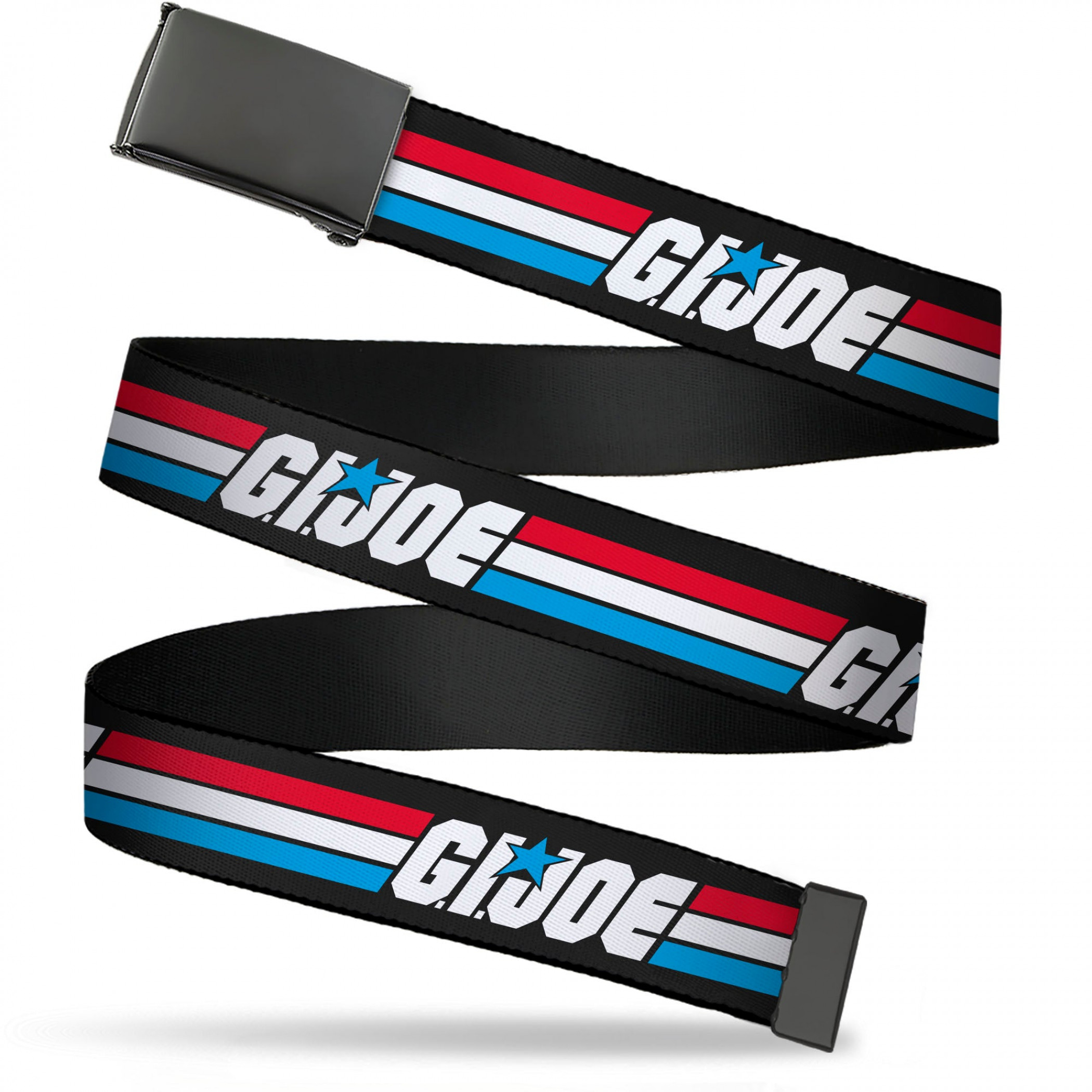 GI Joe Title Logo Red White and Blue 1.5' Web Belt, Black