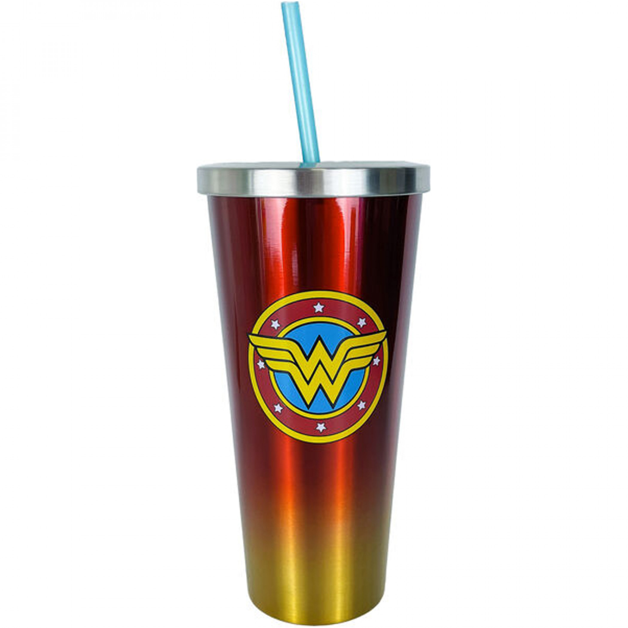 Wonder Woman Symbol Stainless Steel Travel Mug with Straw, Multi-Color