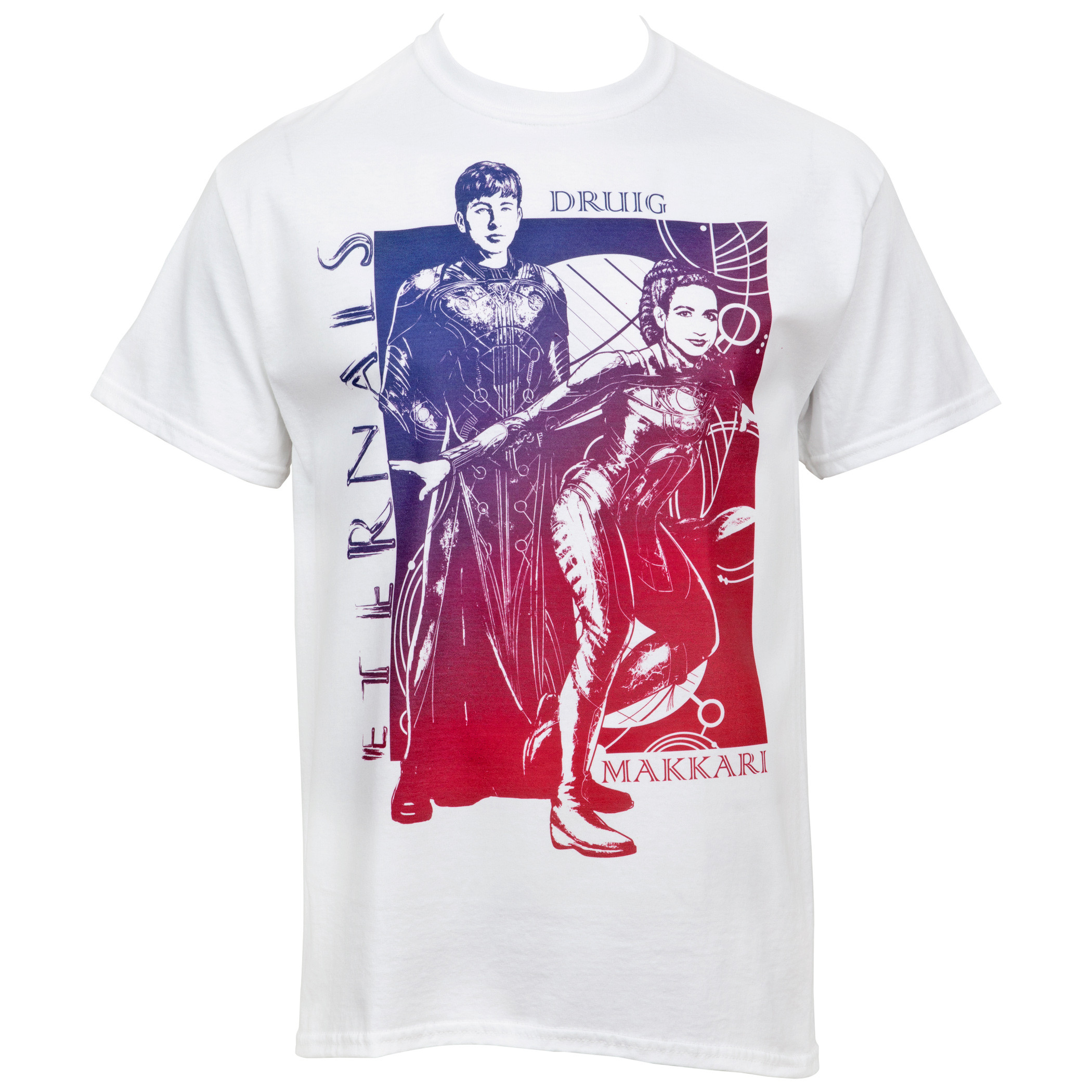 Marvel The Eternals Makkari & Druid Characters w/ Text T-Shirt, White