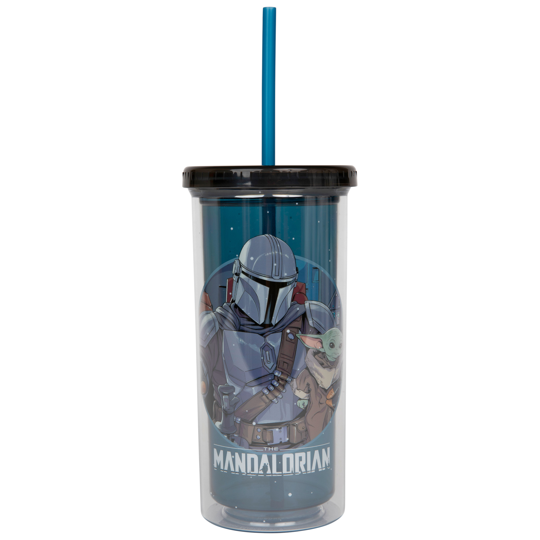 Star Wars The Mandalorian Holding Child Grogu 20oz Cup w/Lid And Straw, Multi-Color