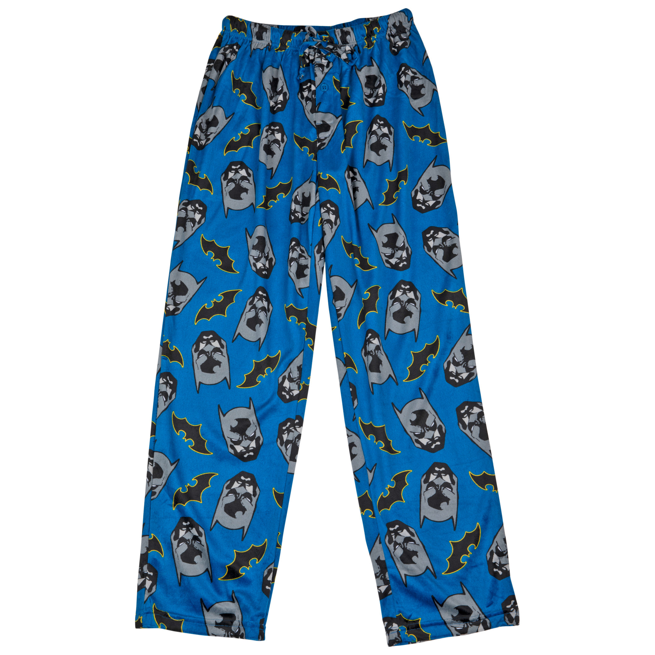 Batman Character Head and Hush Symbols Sueded Fleece Pajama Sleep Pants, Blue