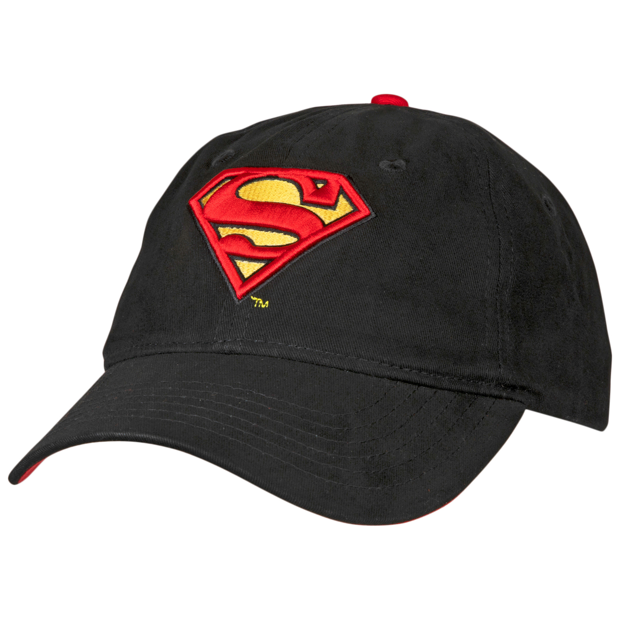 Superman Classic Symbol Black Curved Brim Adjustable Dad Hat, Black