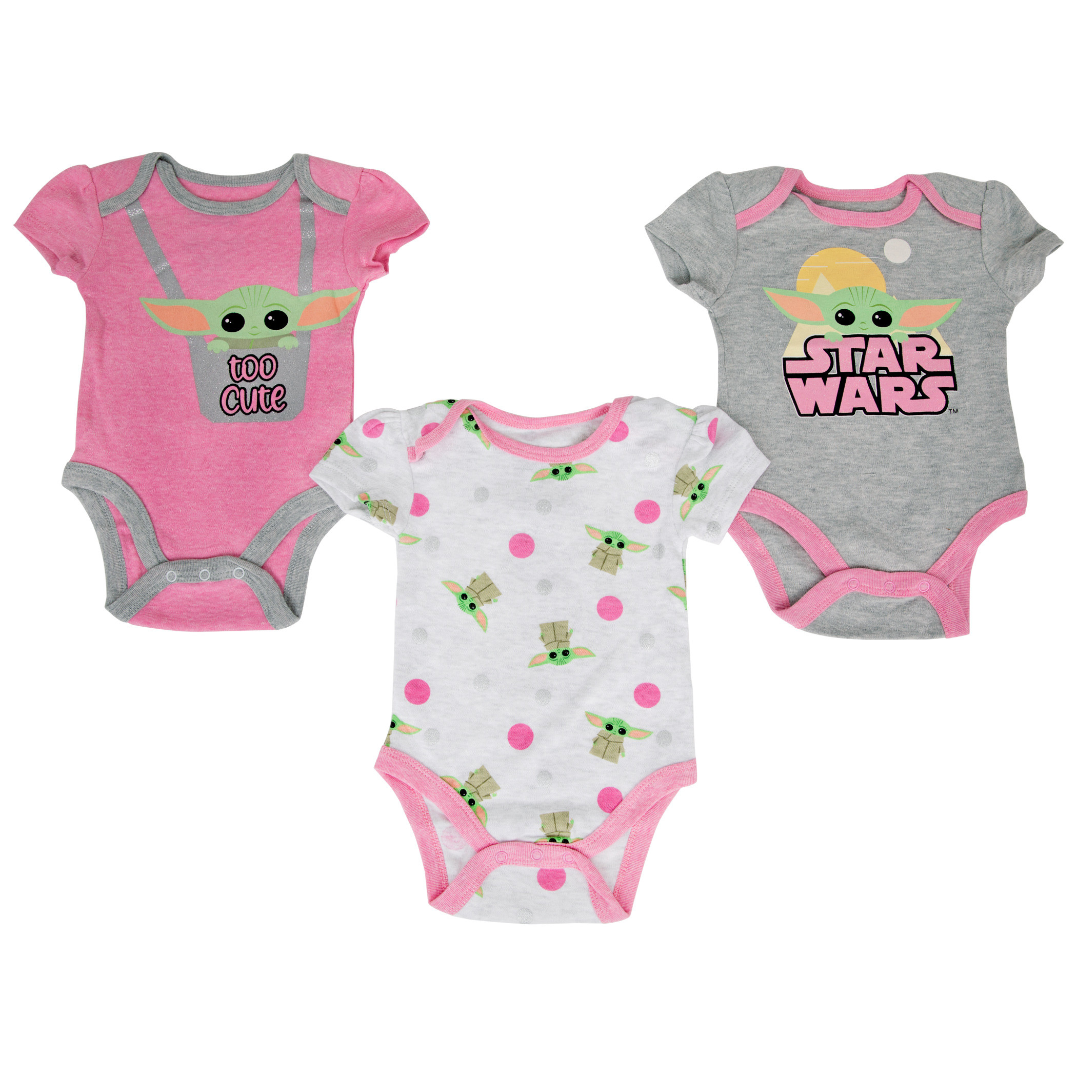 Star Wars The Child Grogu Too Cute 3-Pack Infant Bodysuit Set, Multi-Color