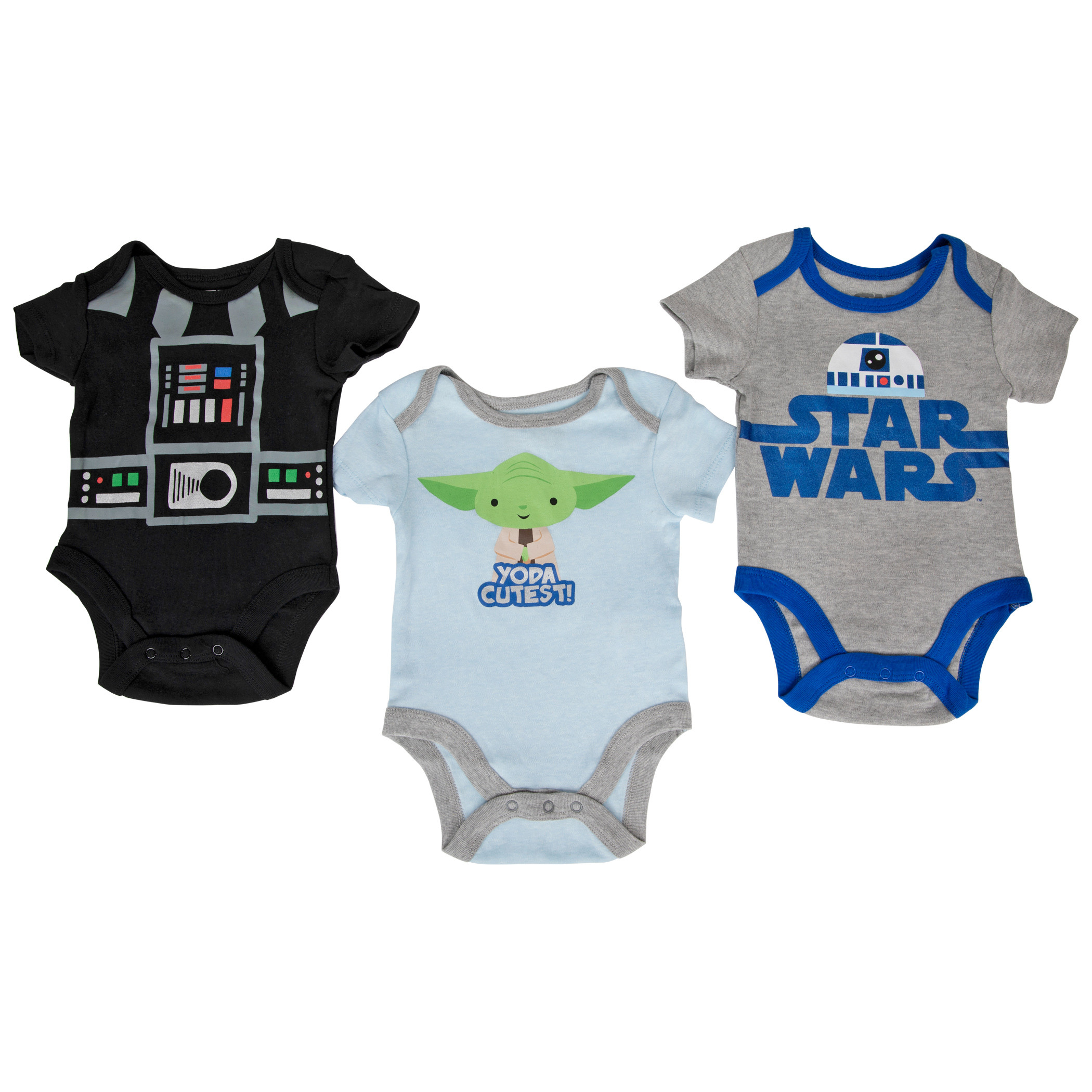 Star Wars Darth Vader Yoda and R2-D2 3-Pack Infant Bodysuit Set, Multi-Color