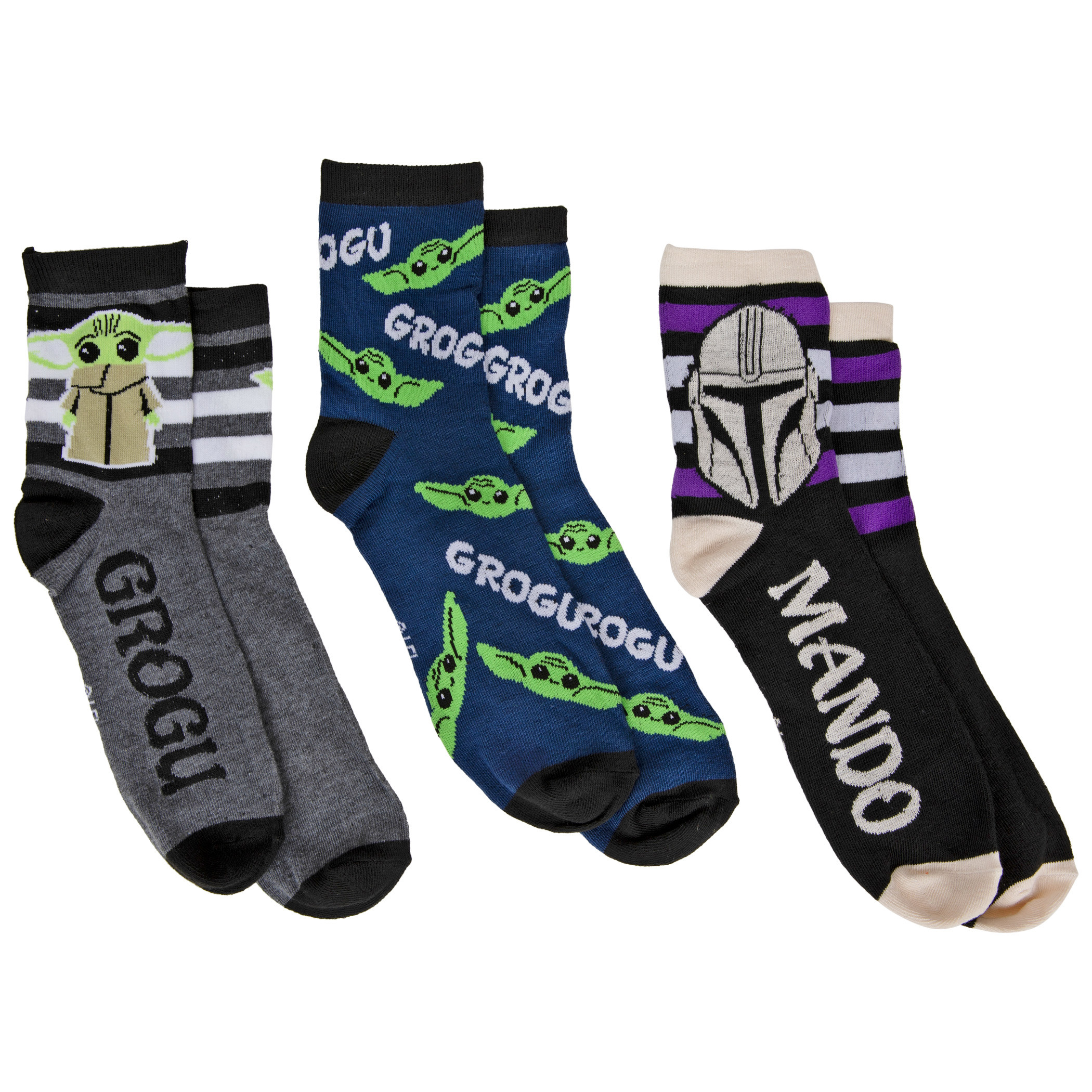Star Wars The Mandalorian and The Child Grogu 3-Pack 3/4 Crew Socks, Multi-Color
