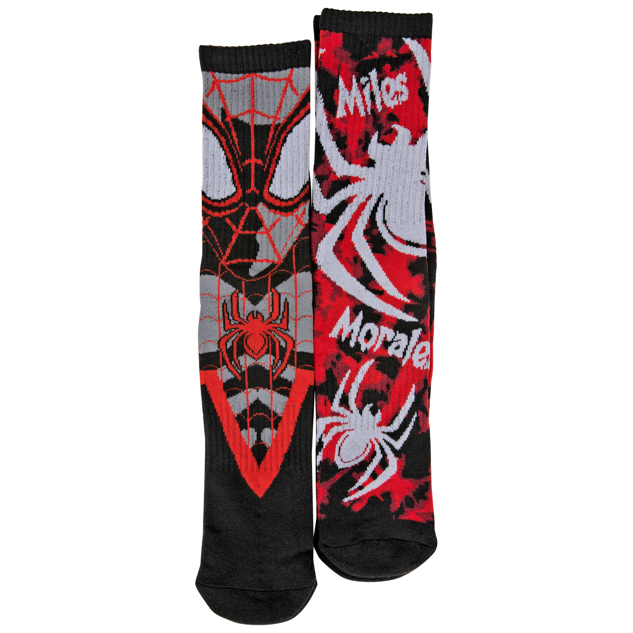 Spider-Man Miles Morales Character and Symbols 2-Pair Pack of Crew Socks, Multi-Color