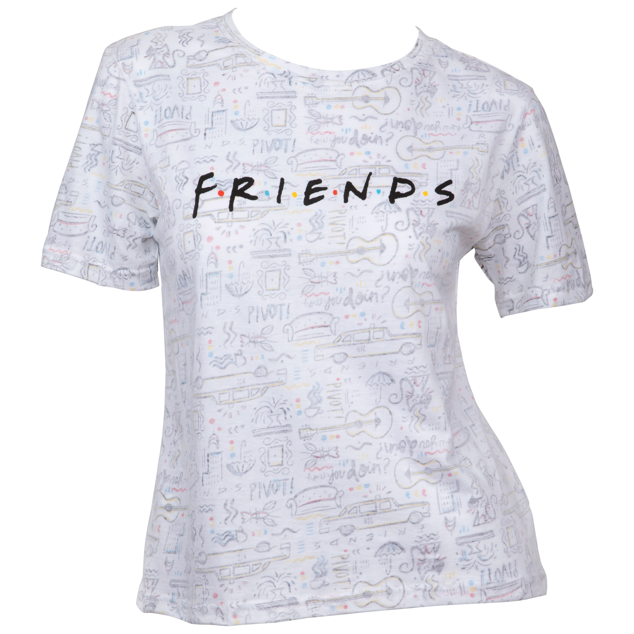 Friends TV Show Text Over All Over Print T-Shirt White - 第 3/12 張圖片