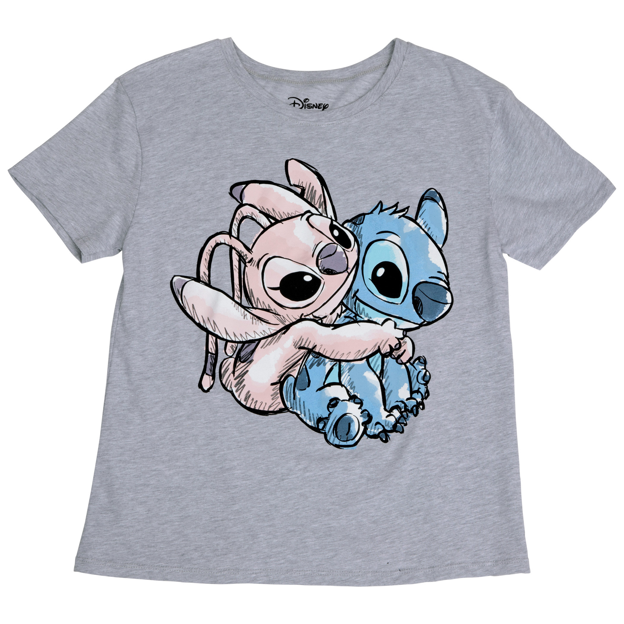 Disney Lilo and Stitch Angel Hugging Stitch T-Shirt Grey