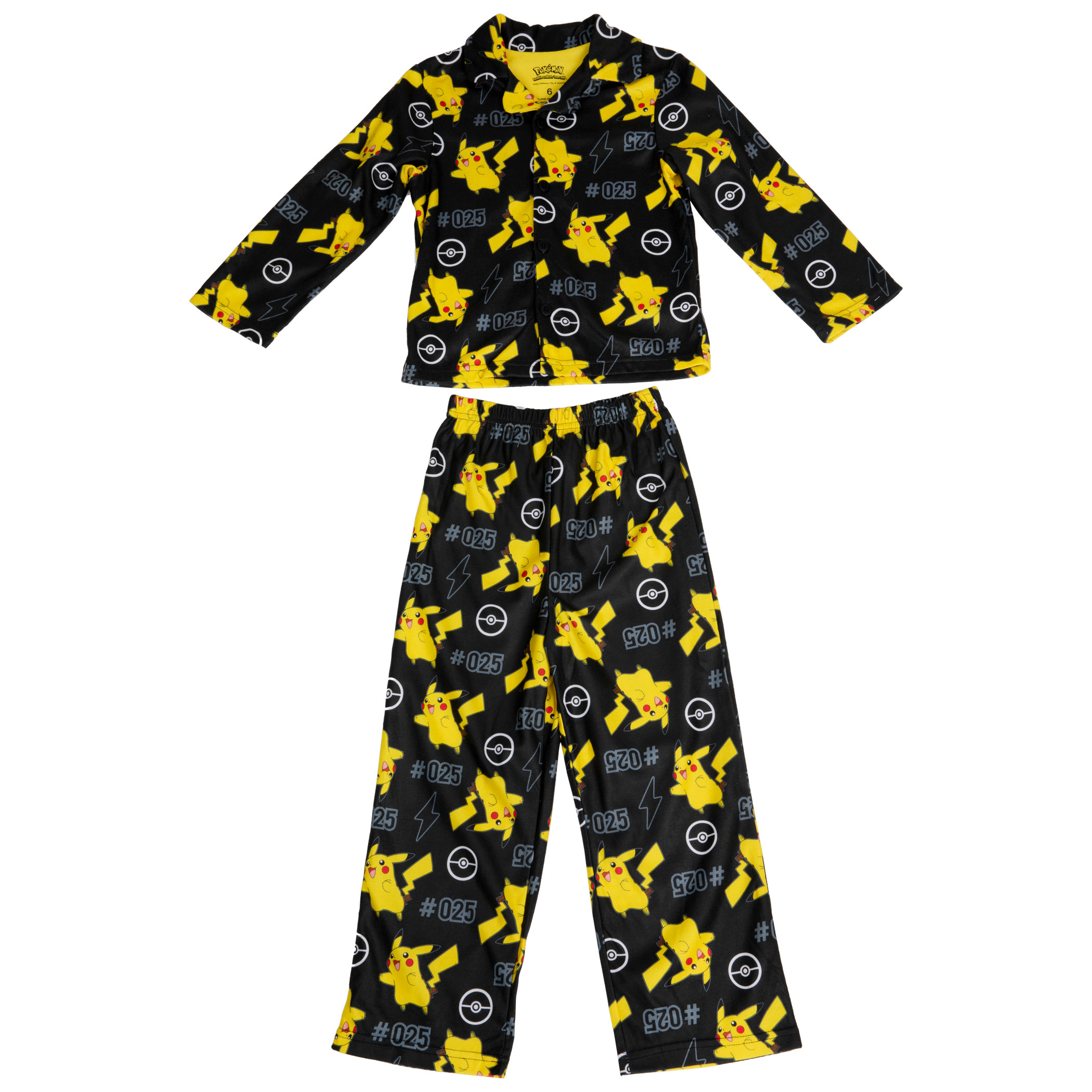 Pokemon Pikachu Character All Over Pajama Set, Black