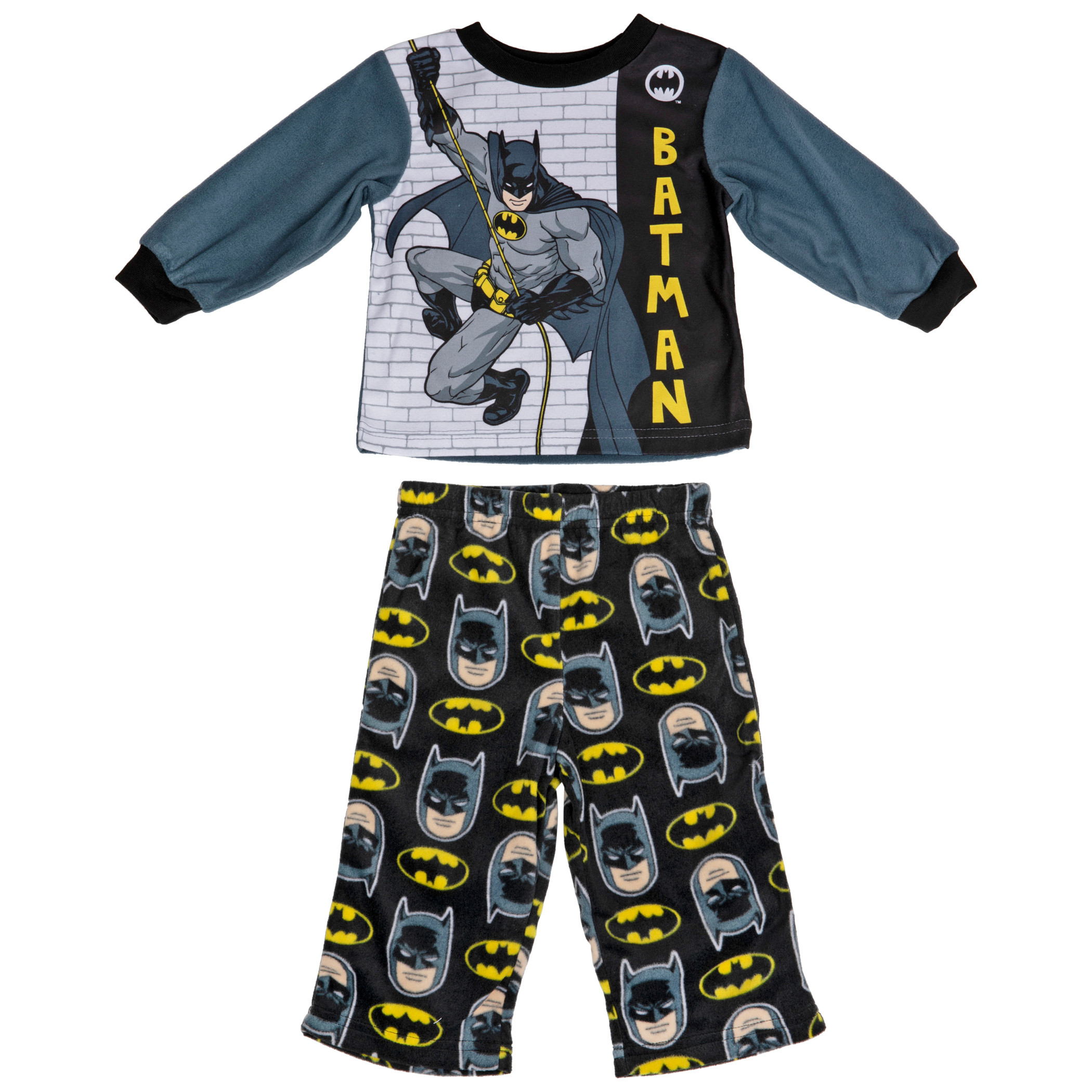 Batman Hero Pose and All Over Heads and Symbols Infant Pajama Set, Multi-Color