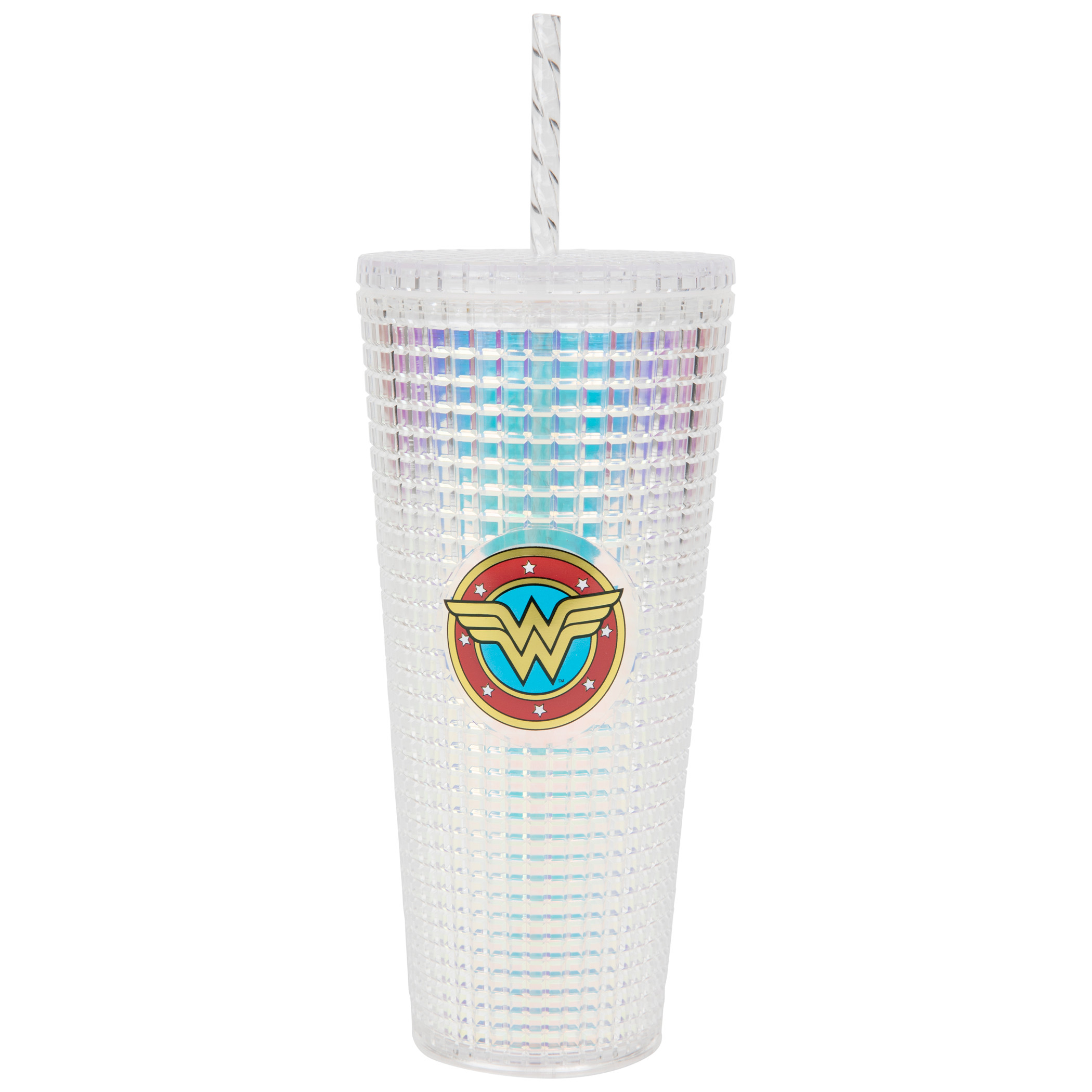 Wonder Woman Symbol Diamond Travel Mug with Straw, Multi-Color