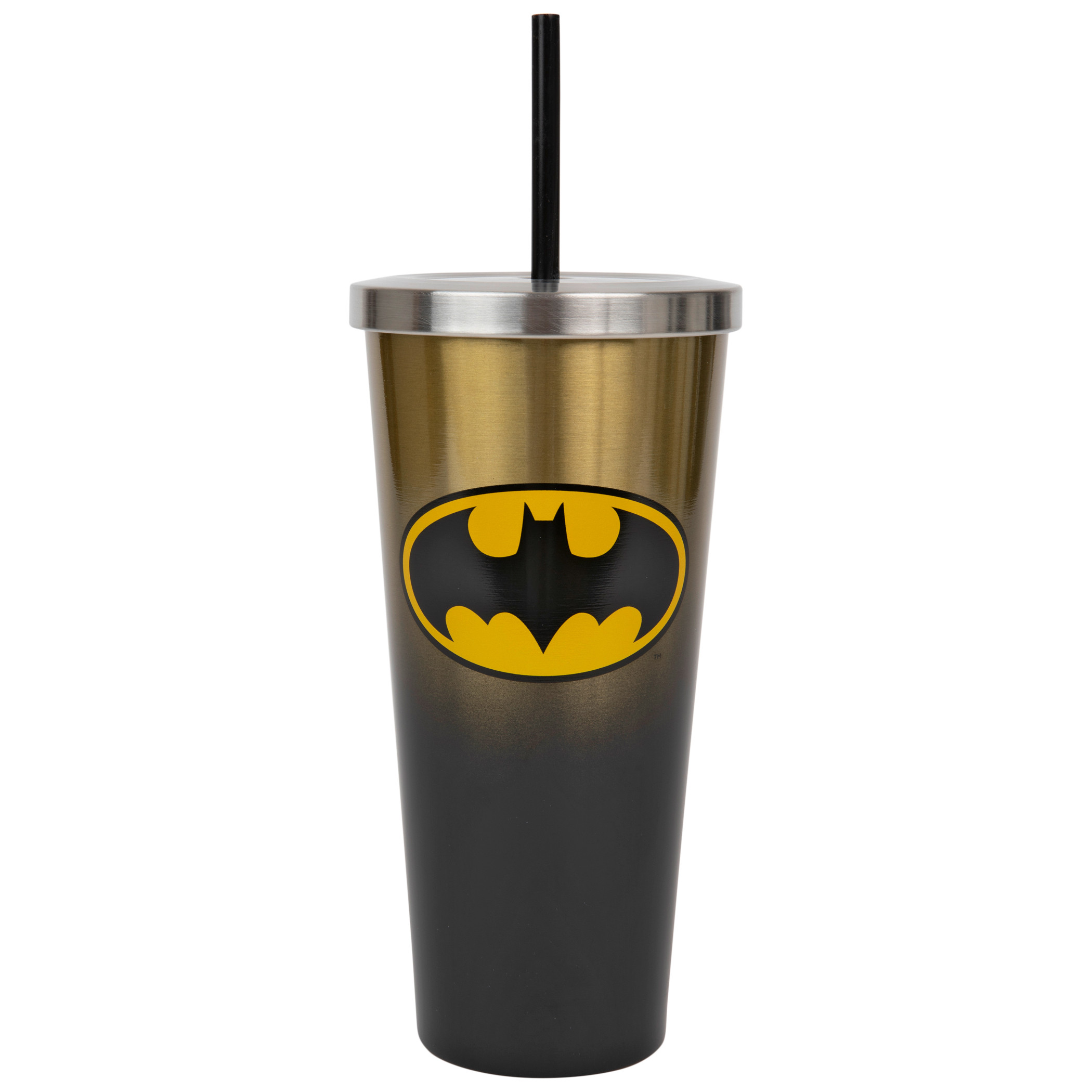 Batman Symbol Stainless Steel Travel Cup with Straw, Multi-Color