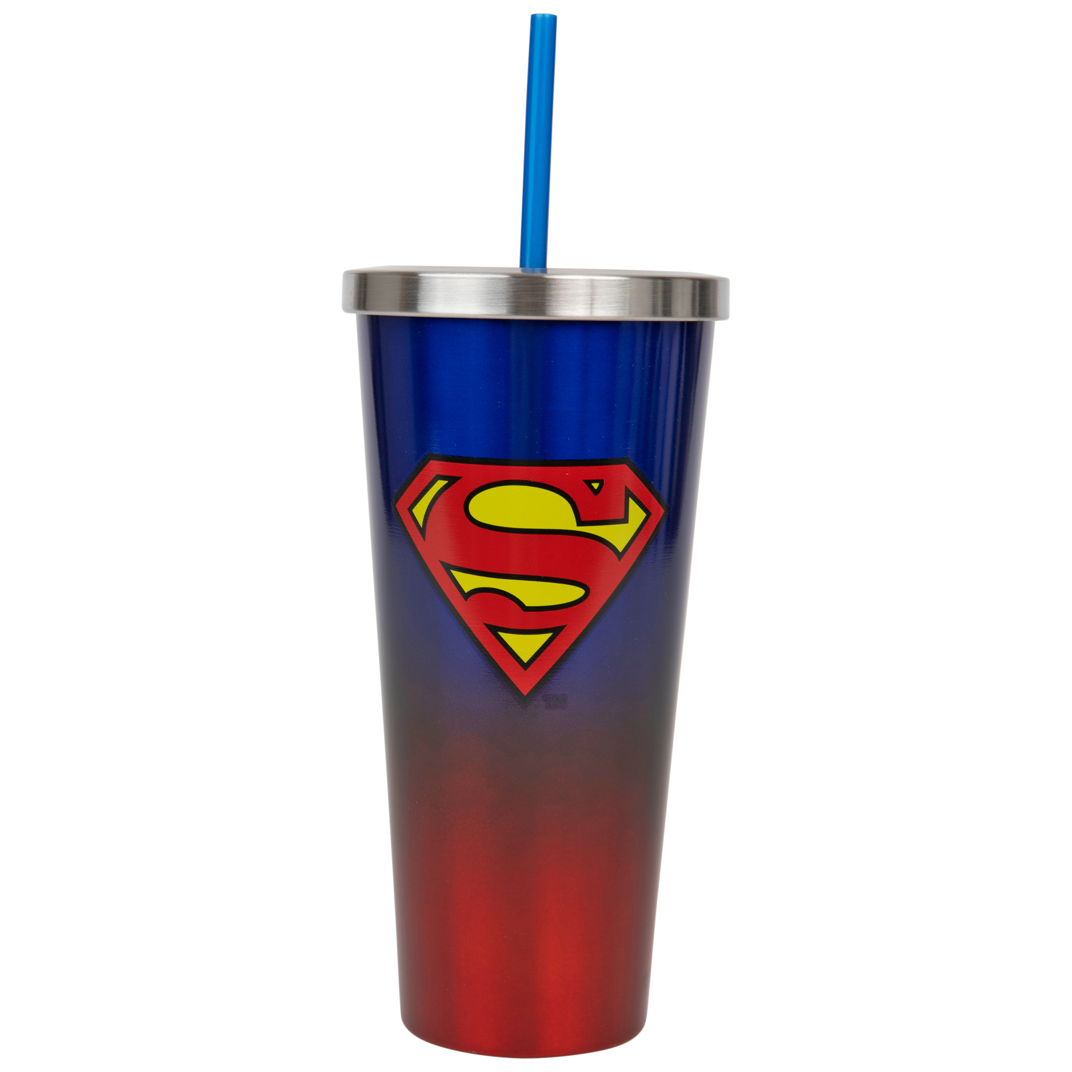 Superman Symbol Stainless Steel Travel Mug with Straw, Multi-Color