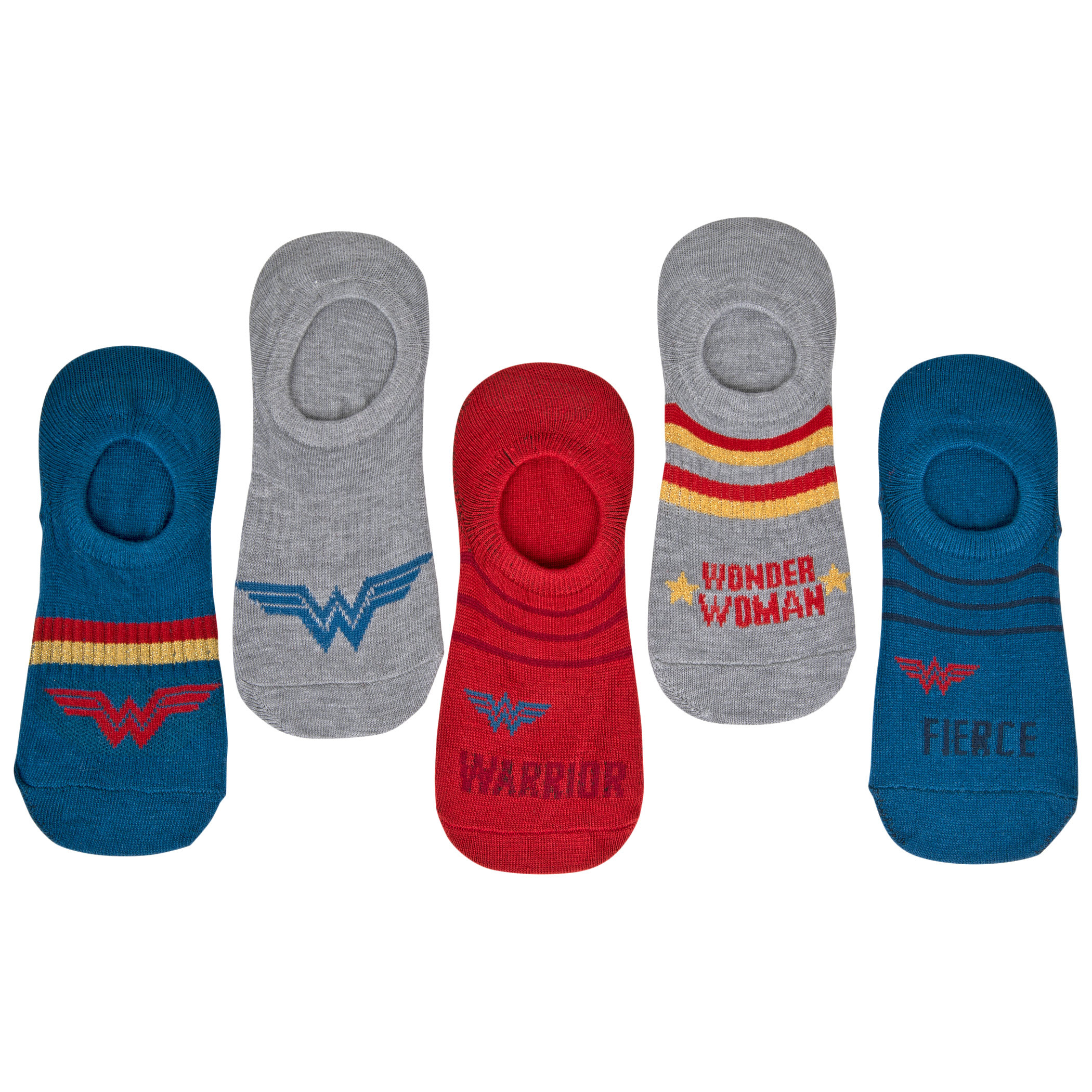 DC Comics Wonder Woman Variety No Show Ankle Socks 5-Pack, Multi-Color