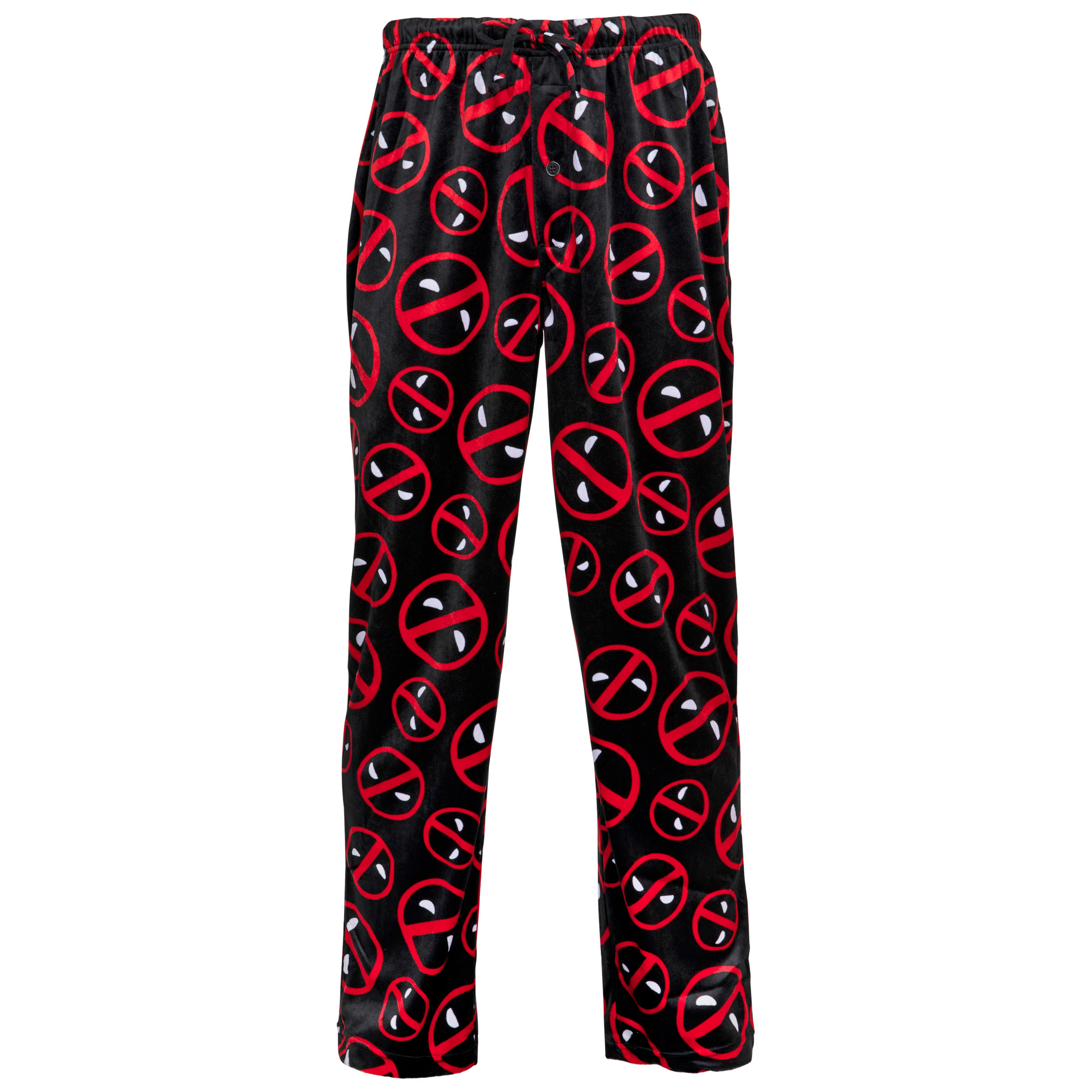 Deadpool Head Symbols Sueded Fleece Pajama Sleep Pant, Black
