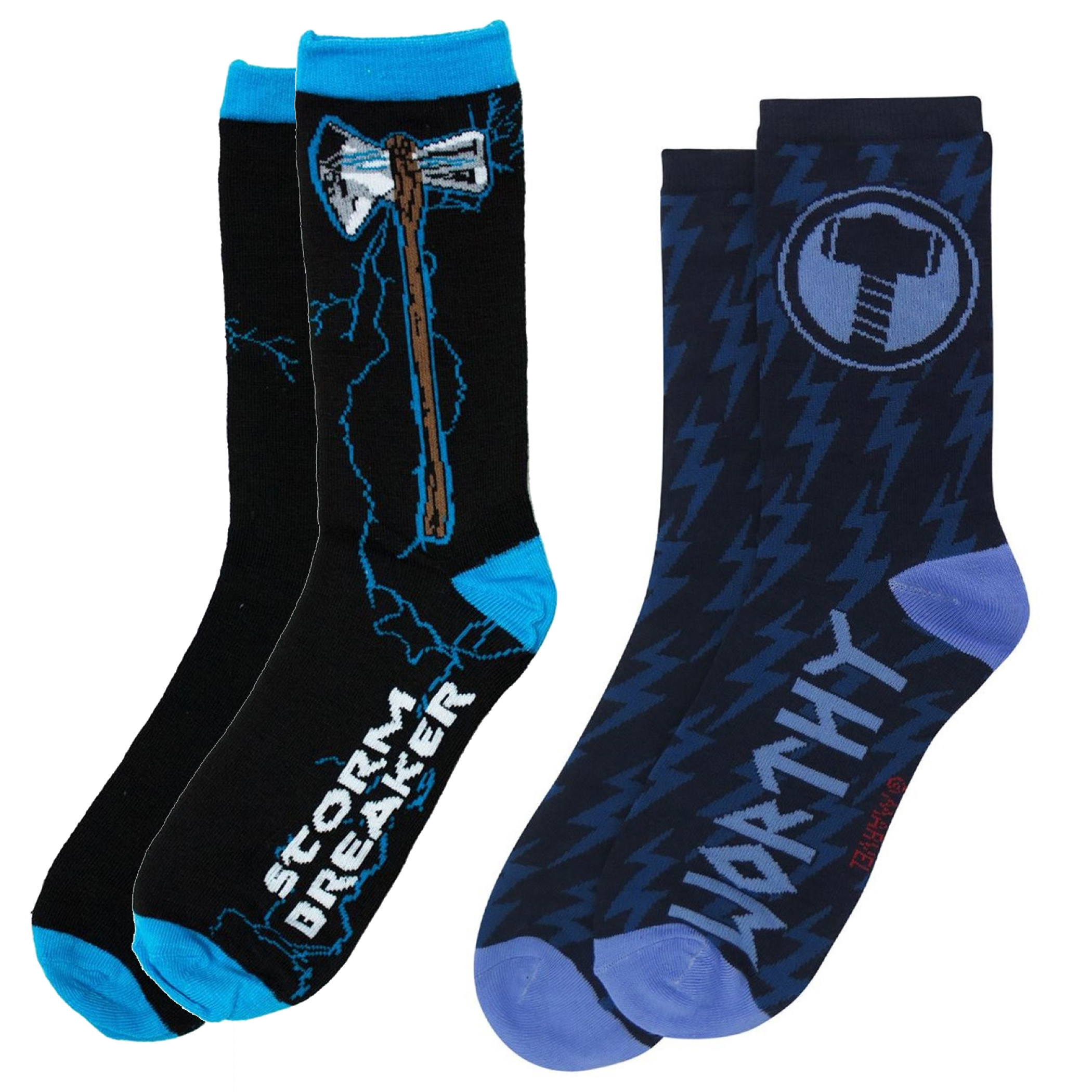 Thor Mjolnir and Stormbreaker Crew Socks 2-Pair Pack, Multi-Color