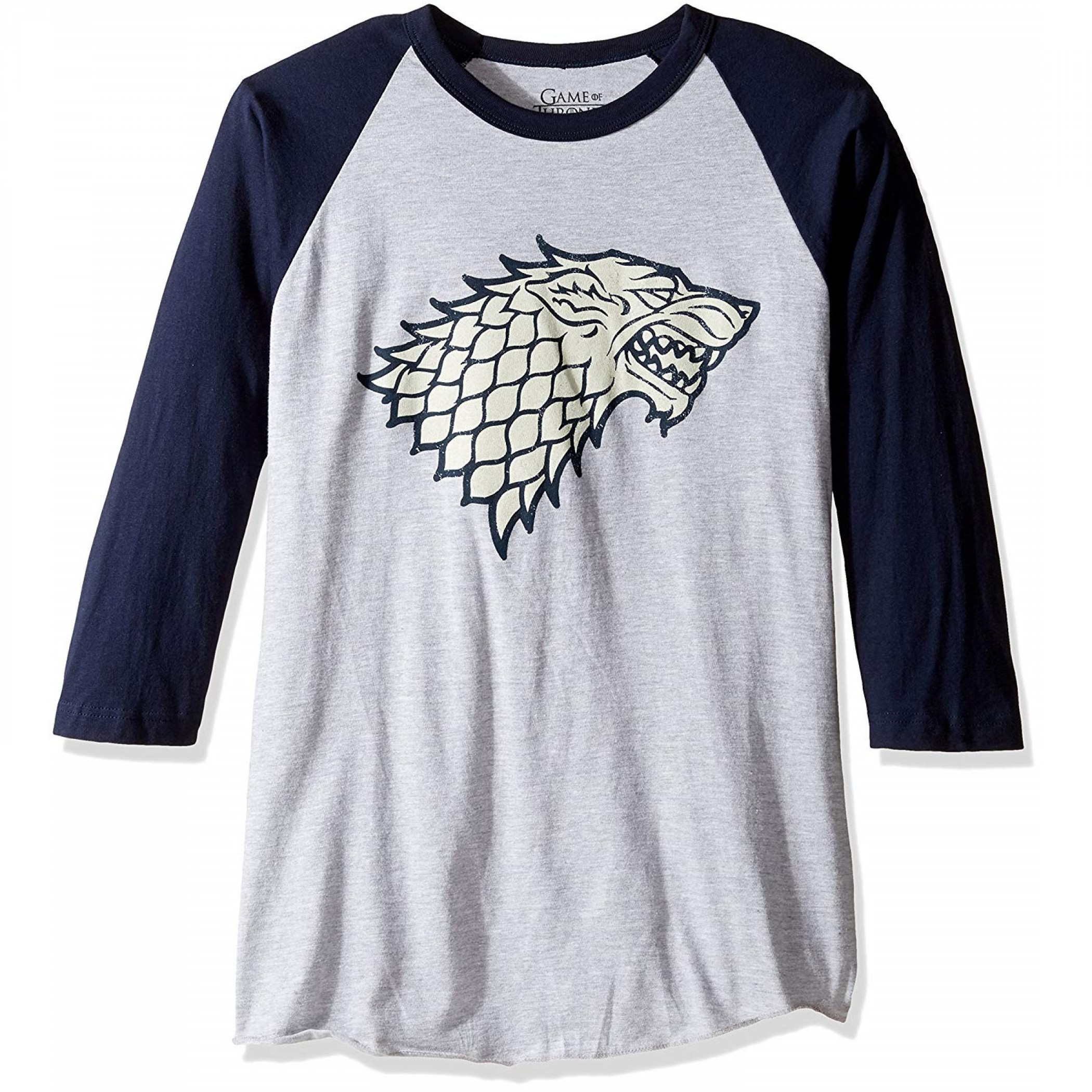 Game of Thrones Stark Sigil Baseball T-Shirt, Grey