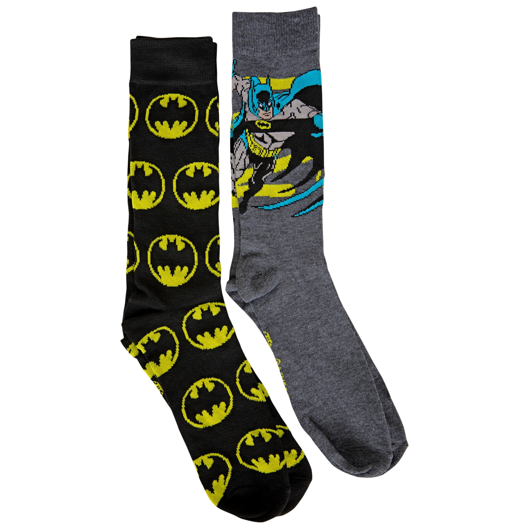 Batman Character and Bat Symbols Men's 2-Pair Pack Crew Socks, Black